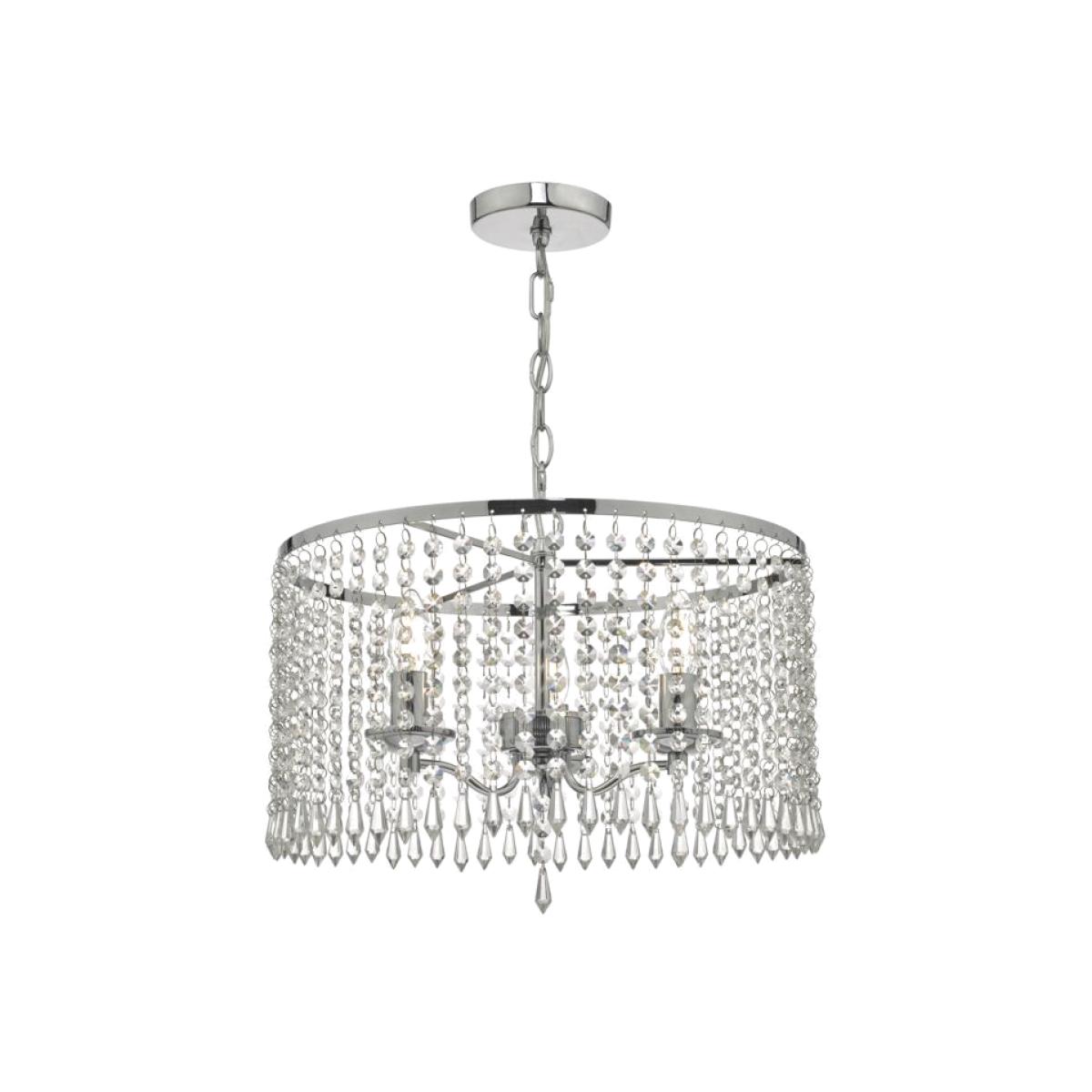 dar lighting JOC0338 Jocelyn 3 Light Pendant Polished Chrome and Crystal