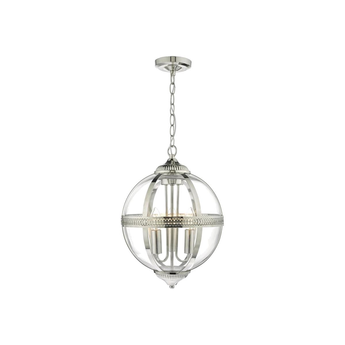 Dar Lighting VAN0338 Vanessa 3 Light Pendant Polished Nickel and Glass