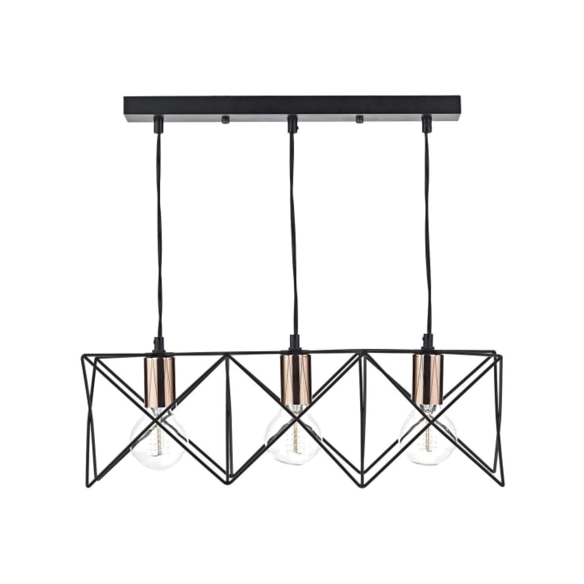 dar lighting Mid0322 Midi 3 Light Bar Pendant Black and Bright Copper Detail