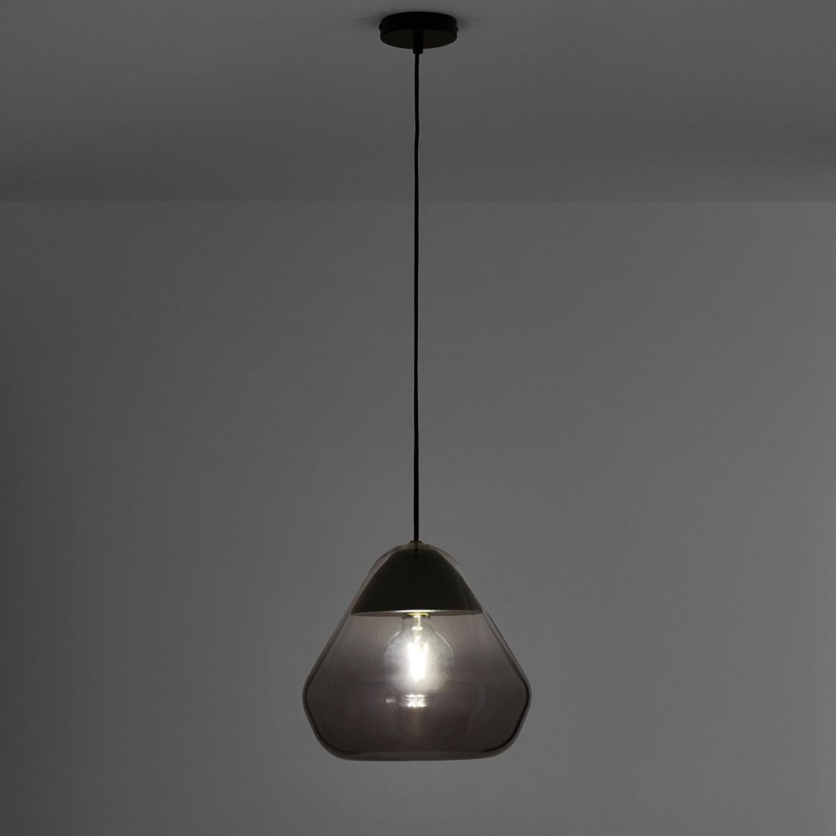 Nasoa 30cm Diameter Smoked Glass & Wood Ceiling Light – image 2