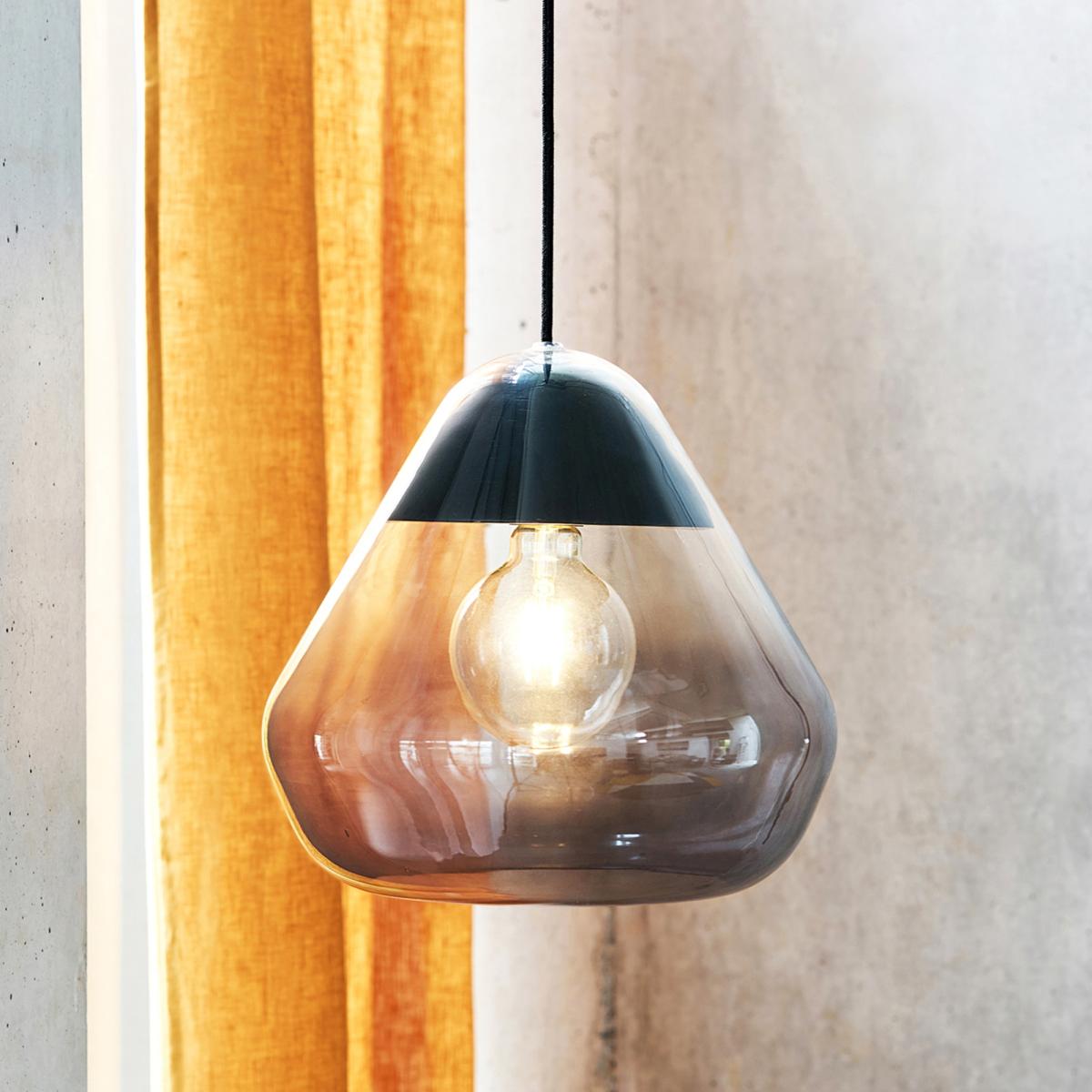 Nasoa 30cm Diameter Smoked Glass & Wood Ceiling Light – image 5