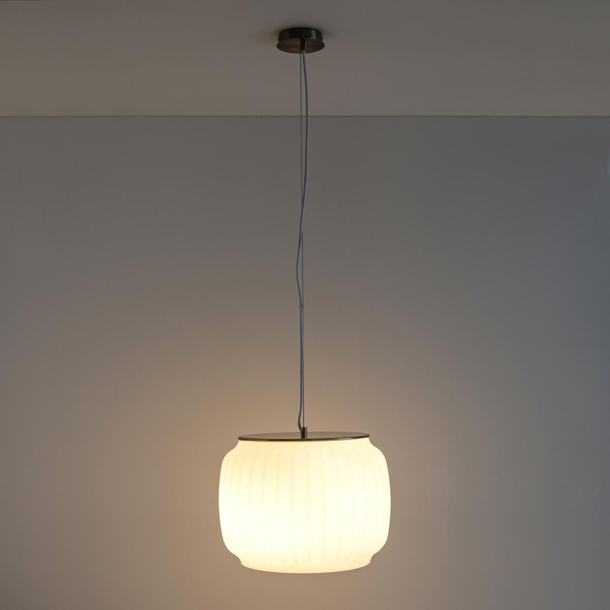 Canelé Wide Ceiling Pendant Light in Opaline Glass & Brass Metal – image 2