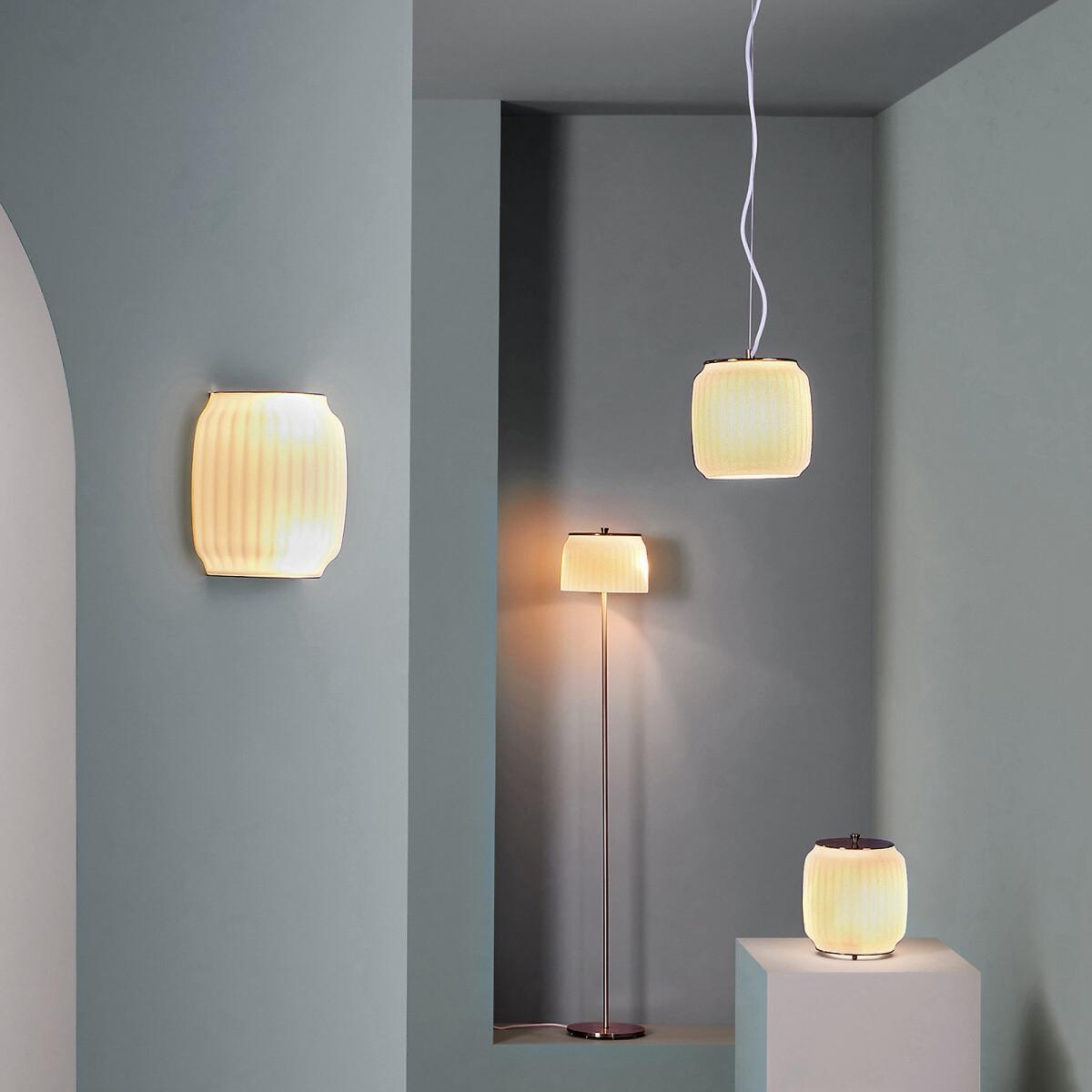 Canelé Wide Ceiling Pendant Light in Opaline Glass & Brass Metal – image 8