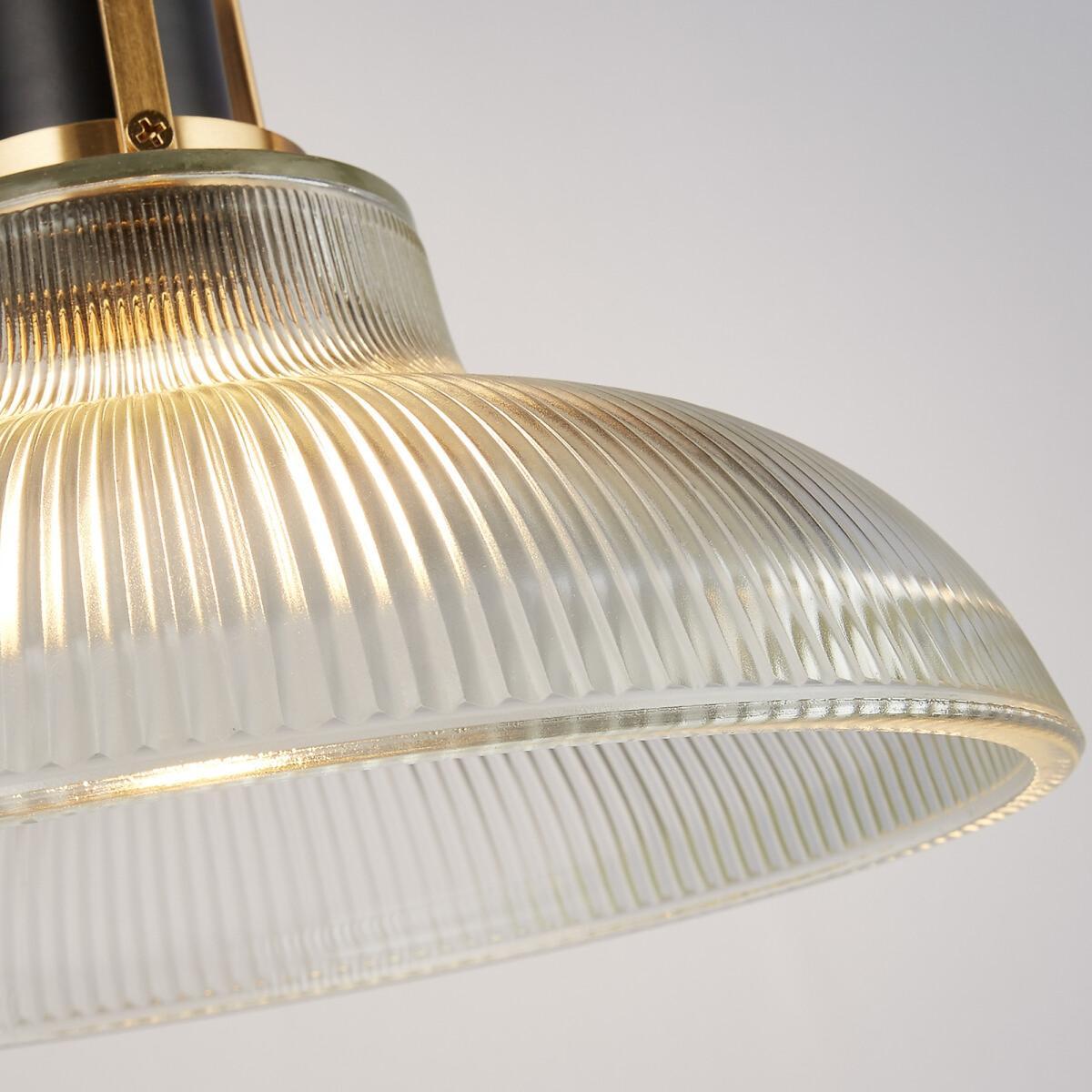3 Light Ribbed Glass with Black and Brass Ceiling Light Bar – image 2