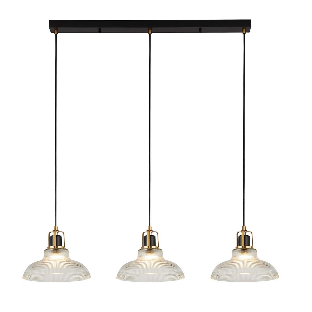 3 Light Ribbed Glass with Black and Brass Ceiling Light Bar – image 3