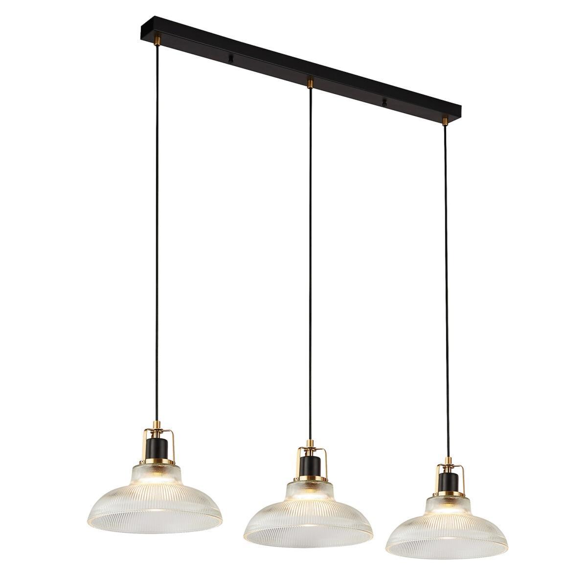 3 Light Ribbed Glass with Black and Brass Ceiling Light Bar – image 4