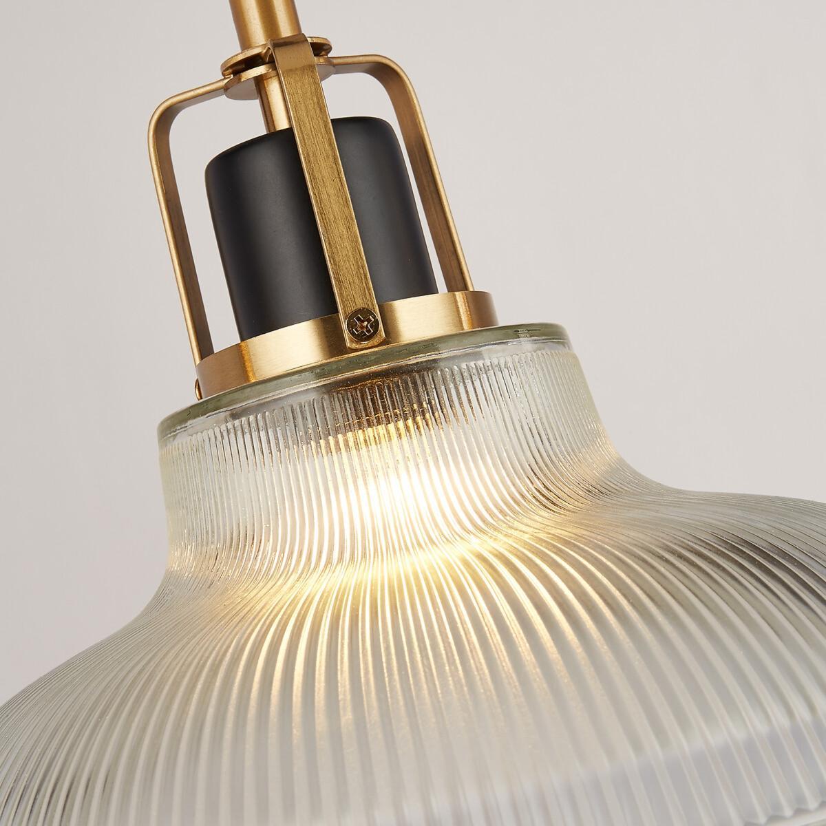 3 Light Ribbed Glass with Black and Brass Ceiling Light Bar – image 1