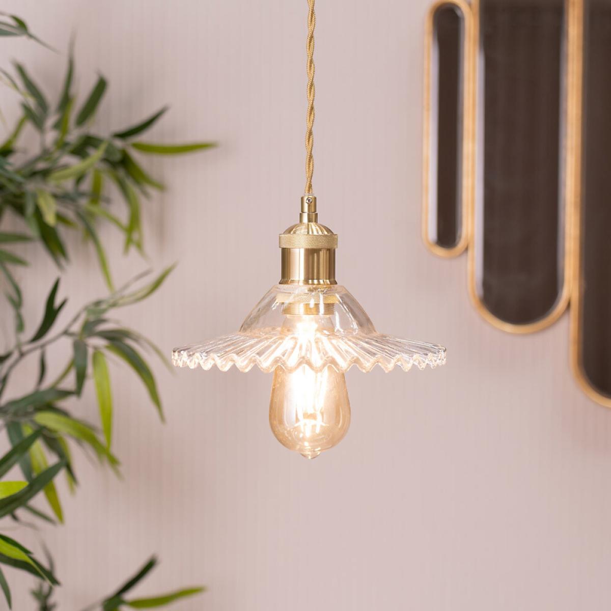 Brushed Gold Pendant Light with Clear Frilled Glass Shade – image 3
