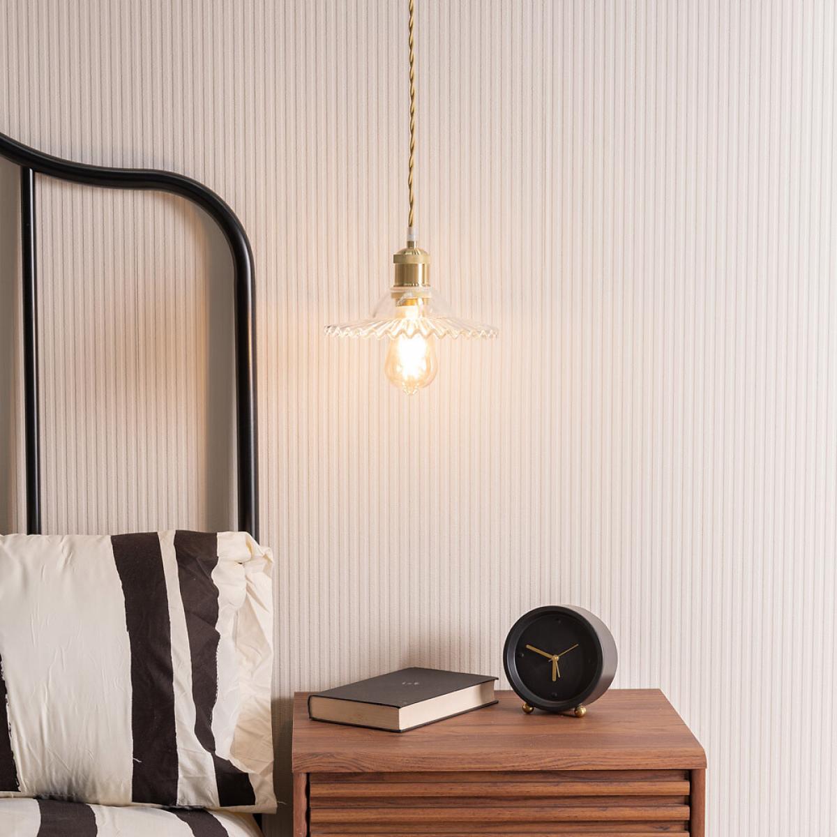 Brushed Gold Pendant Light with Clear Frilled Glass Shade – image 4