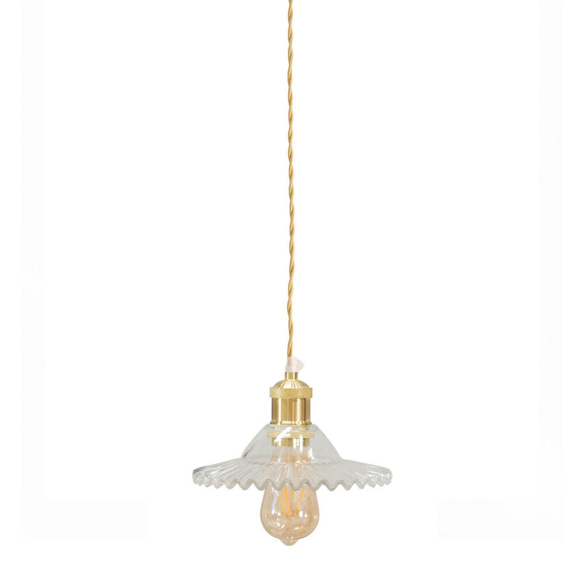 Brushed Gold Pendant Light with Clear Frilled Glass Shade – image 5