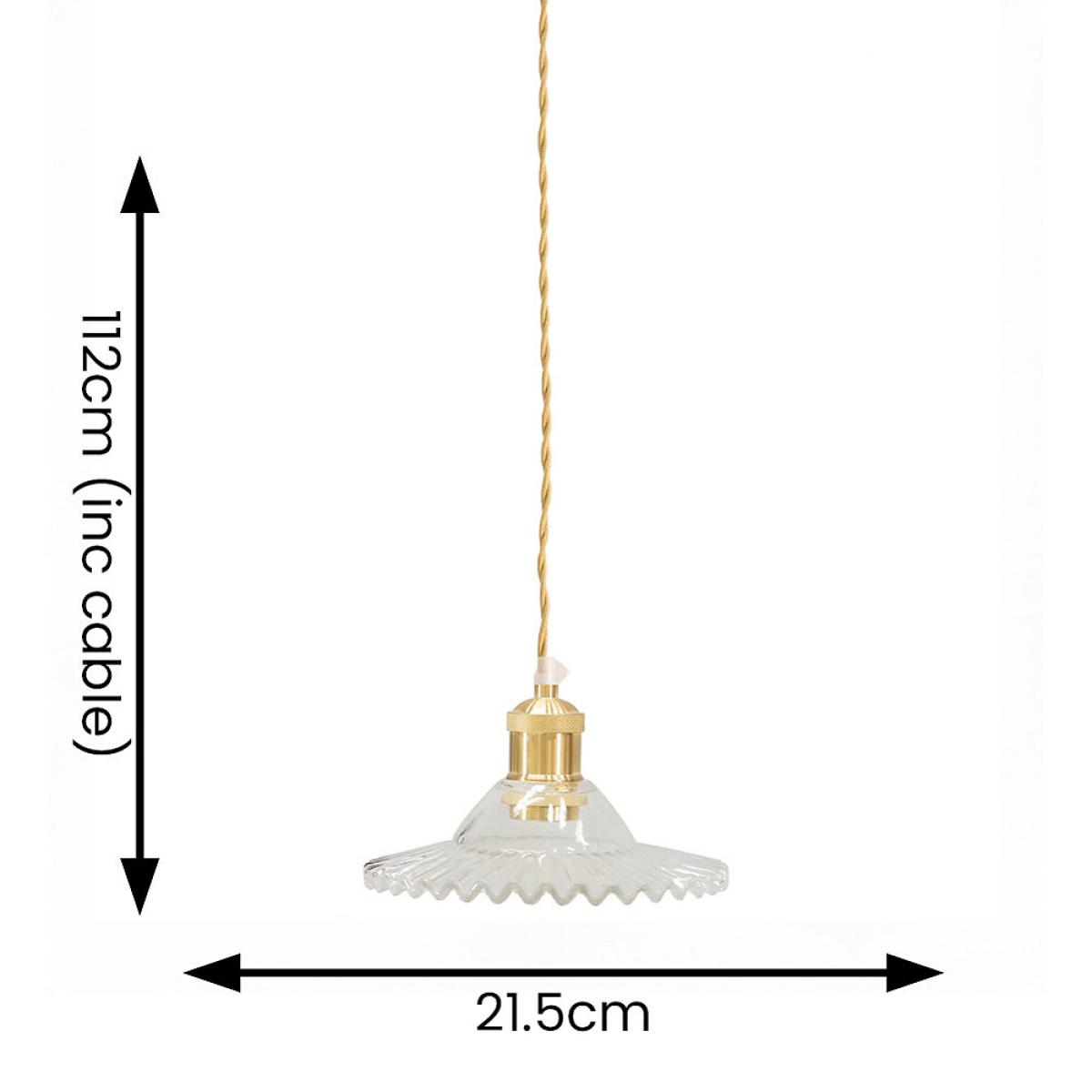 Brushed Gold Pendant Light with Clear Frilled Glass Shade – image 6