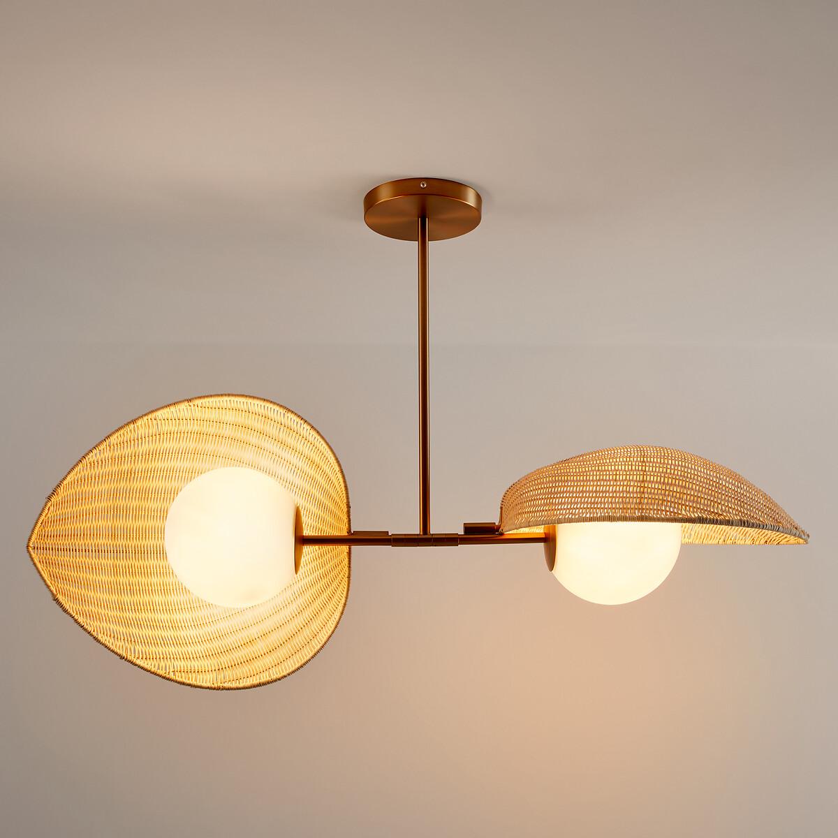 Javana Double Opaline Ceiling Light in Rattan/Brass – image 3