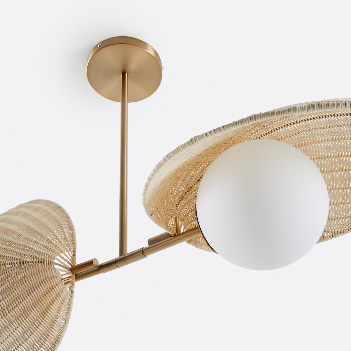 Javana Double Opaline Ceiling Light in Rattan/Brass – image 6