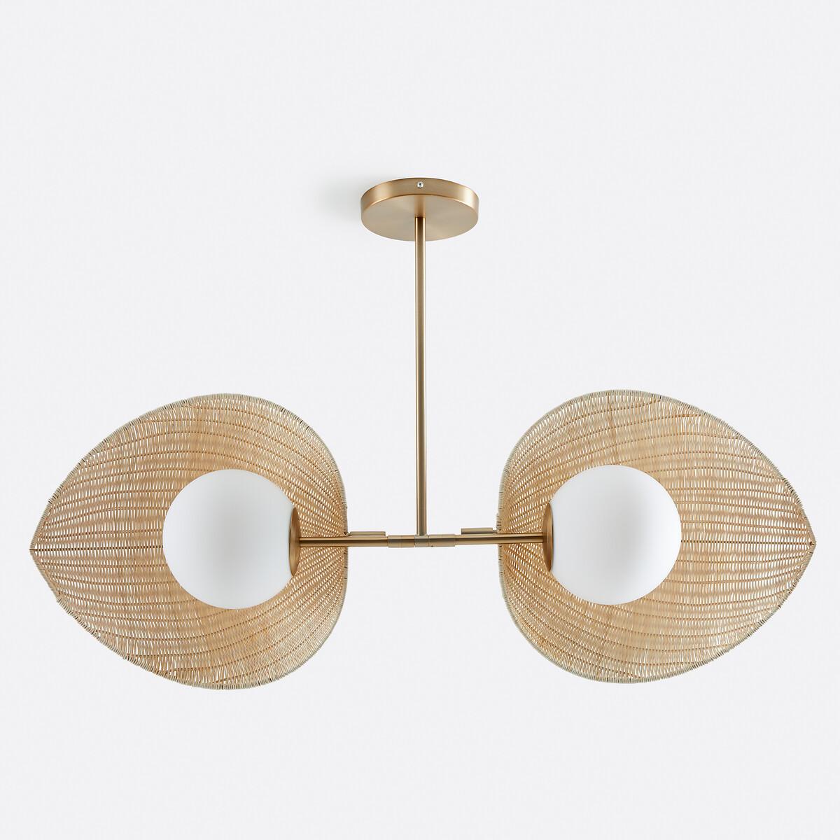 Javana Double Opaline Ceiling Light in Rattan/Brass – image 7