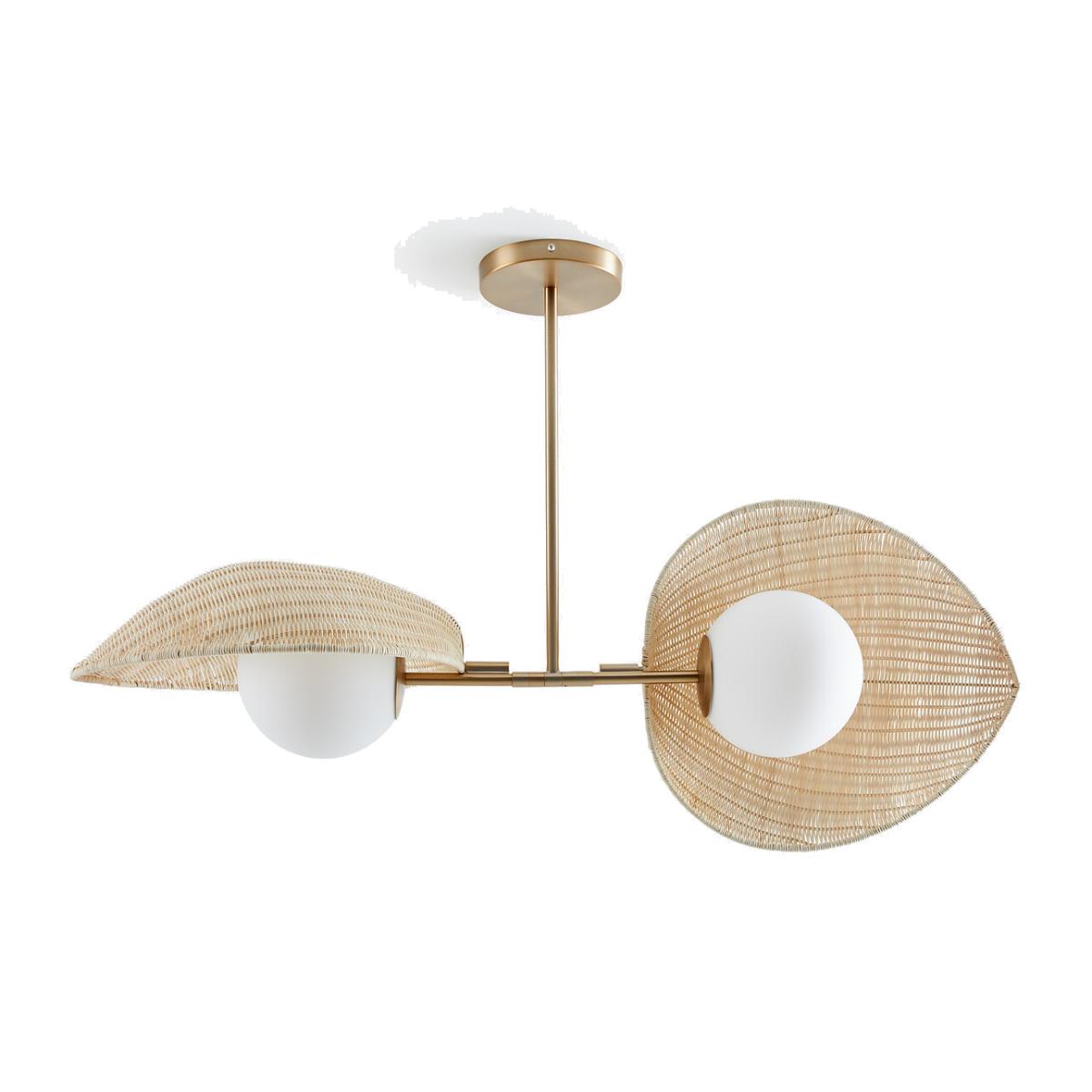 Javana Double Opaline Ceiling Light in Rattan/Brass – image 1
