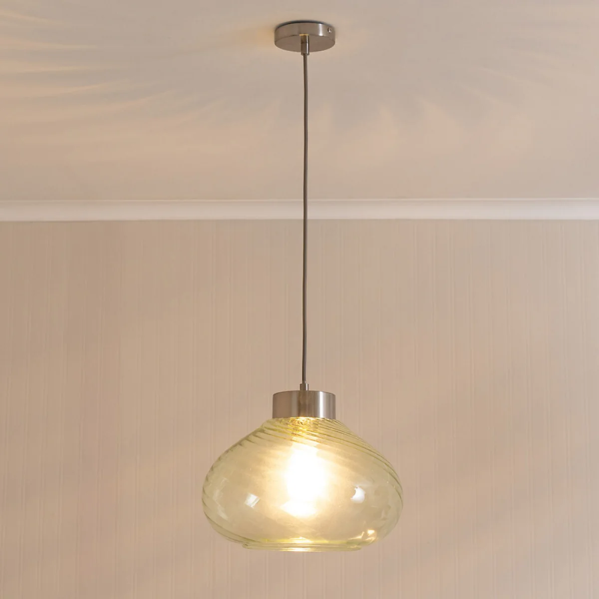 Courtney Brushed Metal Pendant Light with Spiral Glass Shade – image 2