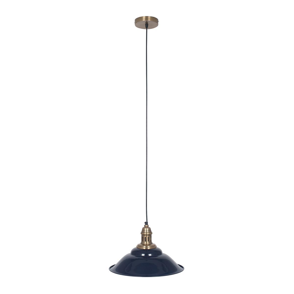 Navy Metal and Antique Brass Café Style Pendant Ceiling Light – image 2