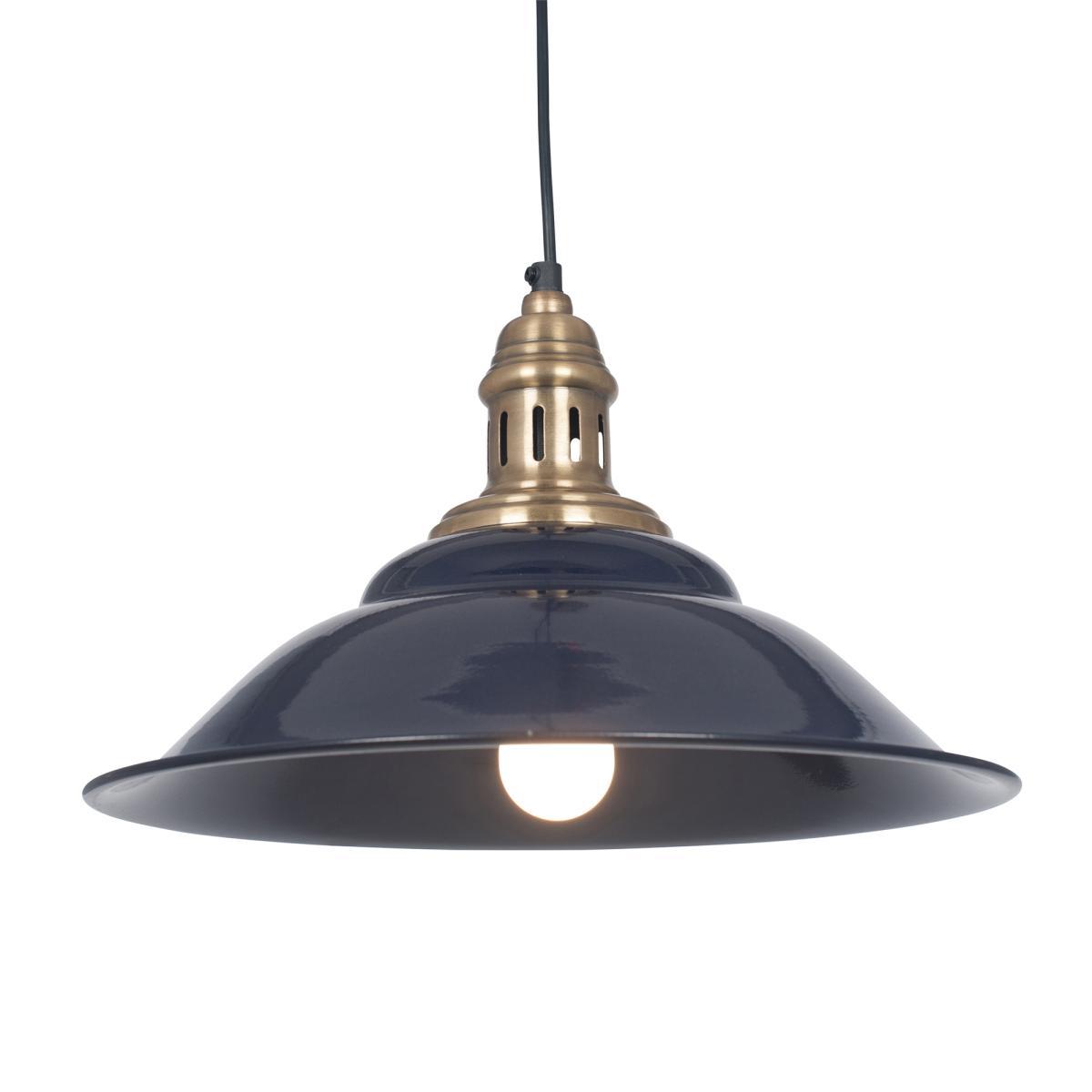 Navy Metal and Antique Brass Café Style Pendant Ceiling Light – image 3