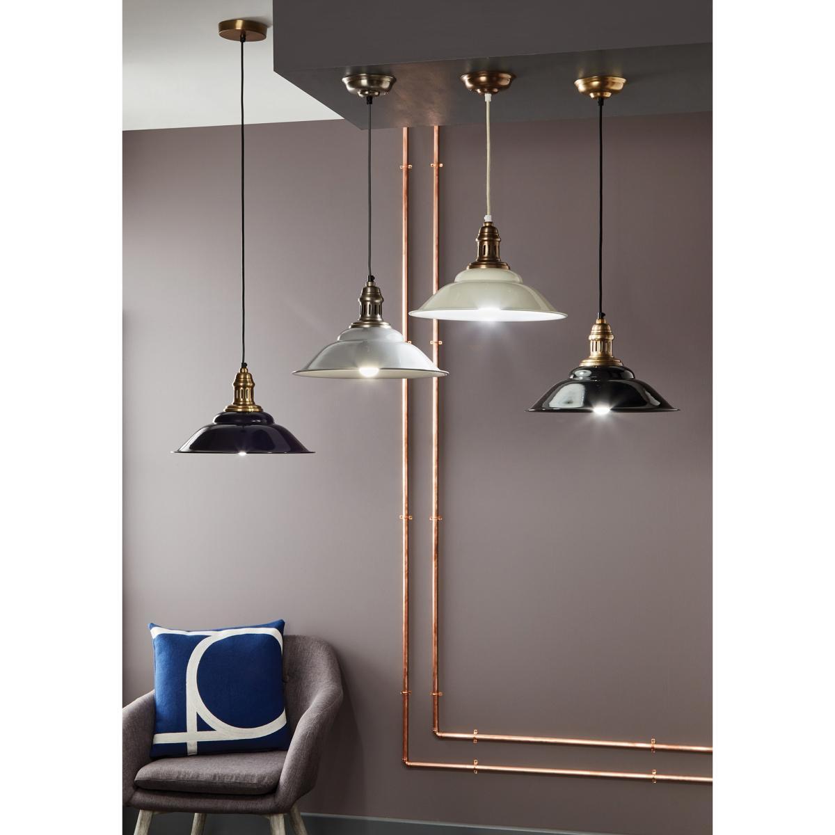 Navy Metal and Antique Brass Café Style Pendant Ceiling Light – image 4
