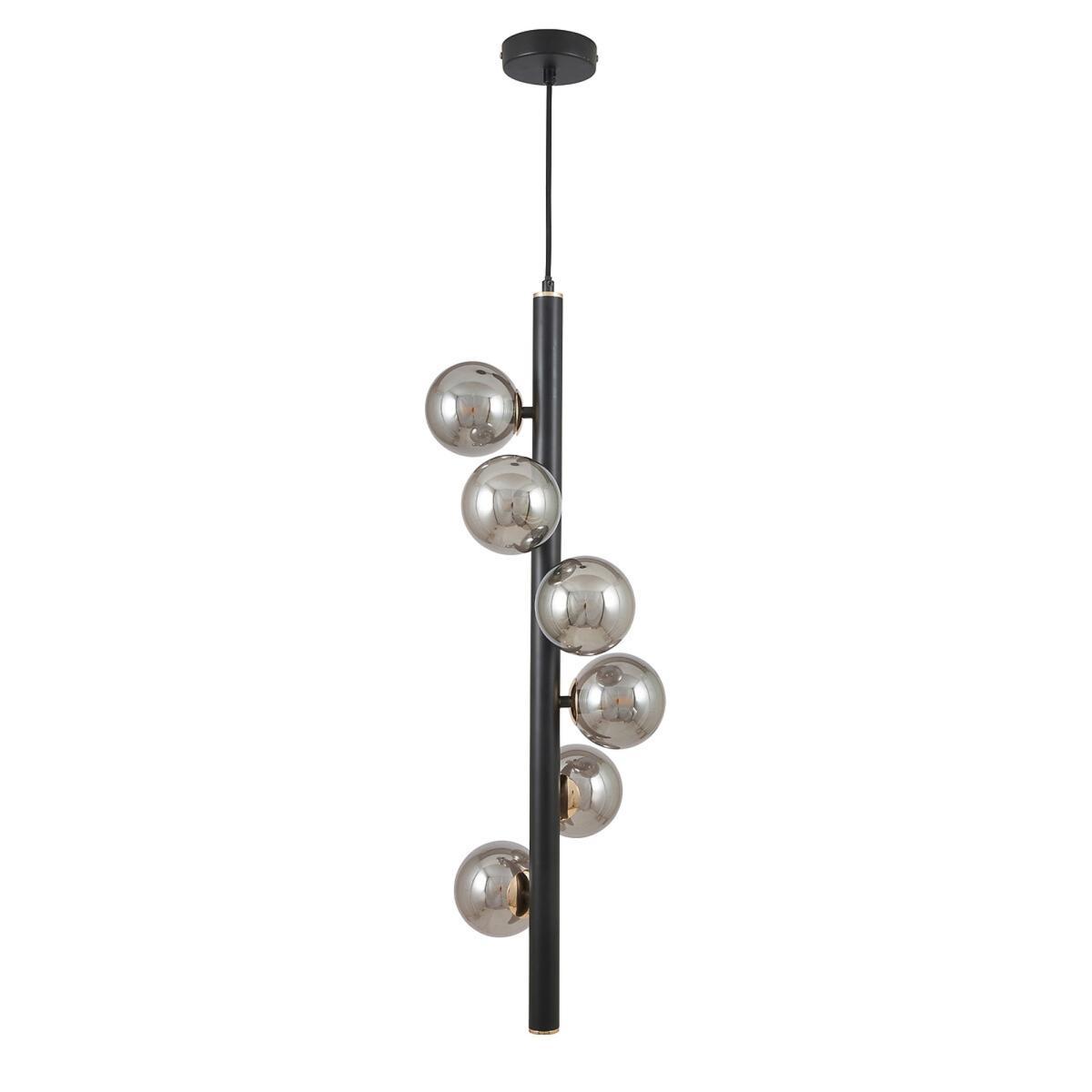 6 Smoke Glass Orb and Black Metal Pendant Light – image 2