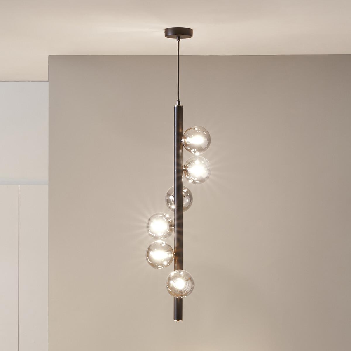 6 Smoke Glass Orb and Black Metal Pendant Light – image 5