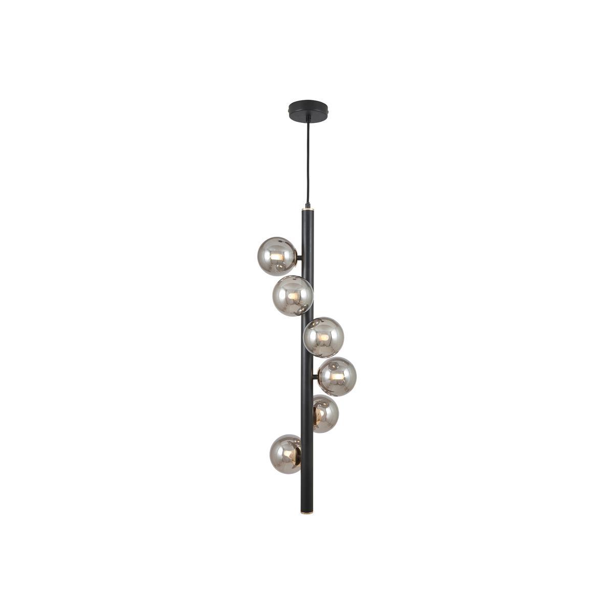 6 Smoke Glass Orb and Black Metal Pendant Light – image 1