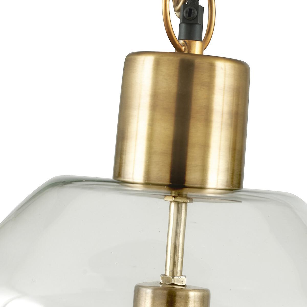 Clear Glass and Antique Brass 3 Chain Drop Pendant Light – image 3