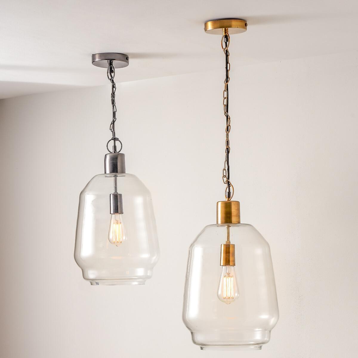 Clear Glass and Antique Brass 3 Chain Drop Pendant Light – image 5