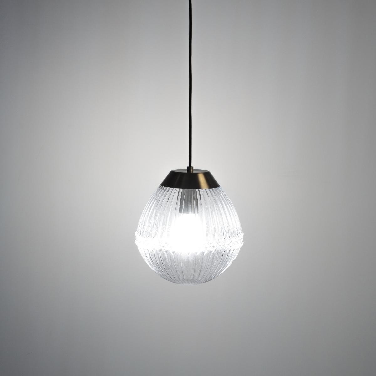 Ari Vintage Pendant Ceiling Light in Brass & Ribbed Glass – image 2