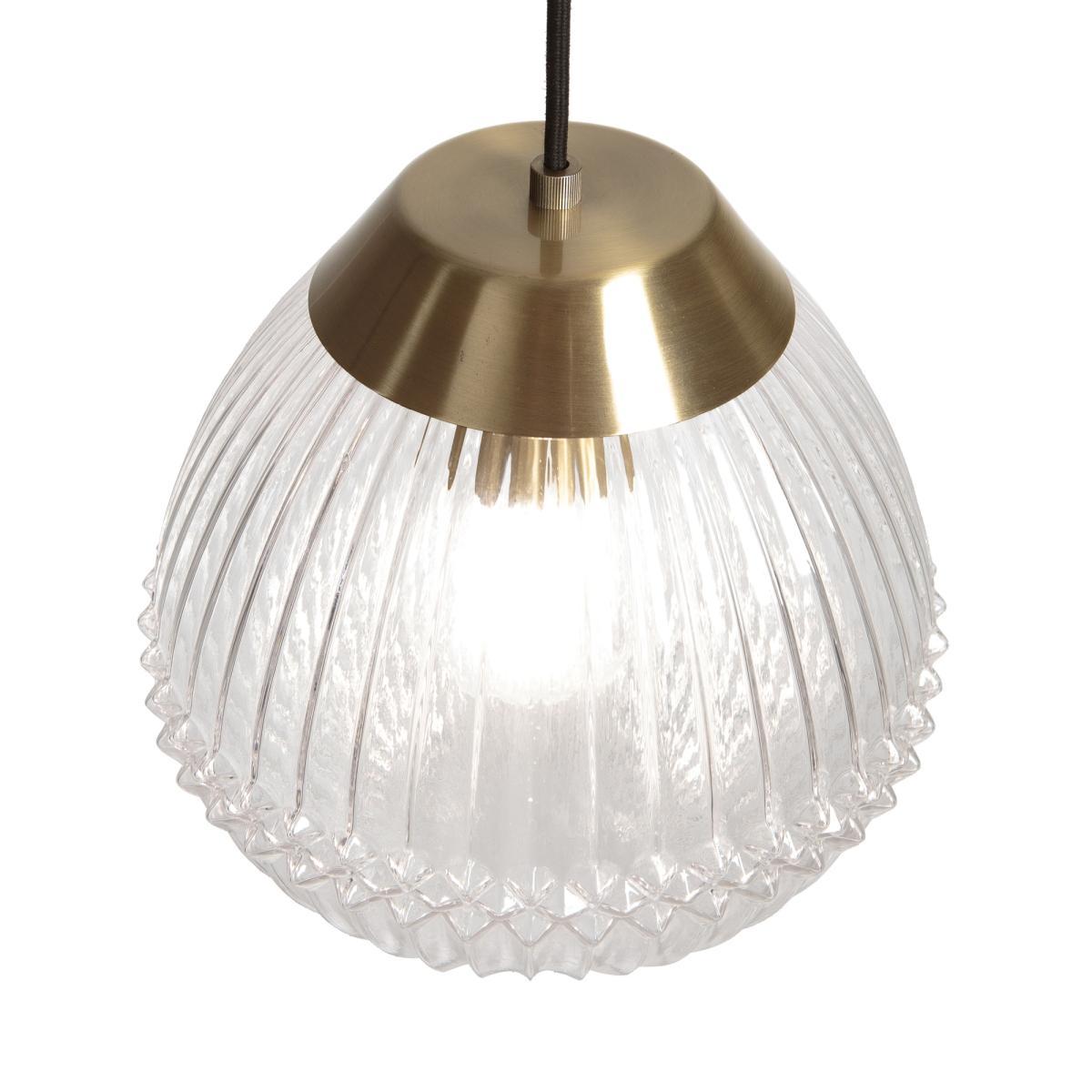 Ari Vintage Pendant Ceiling Light in Brass & Ribbed Glass – image 3