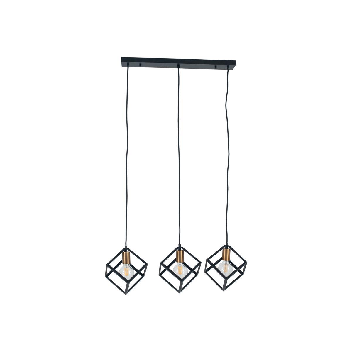 Matt Black Strip Bar with 3 Cube Hanging Pendant Ceiling Light