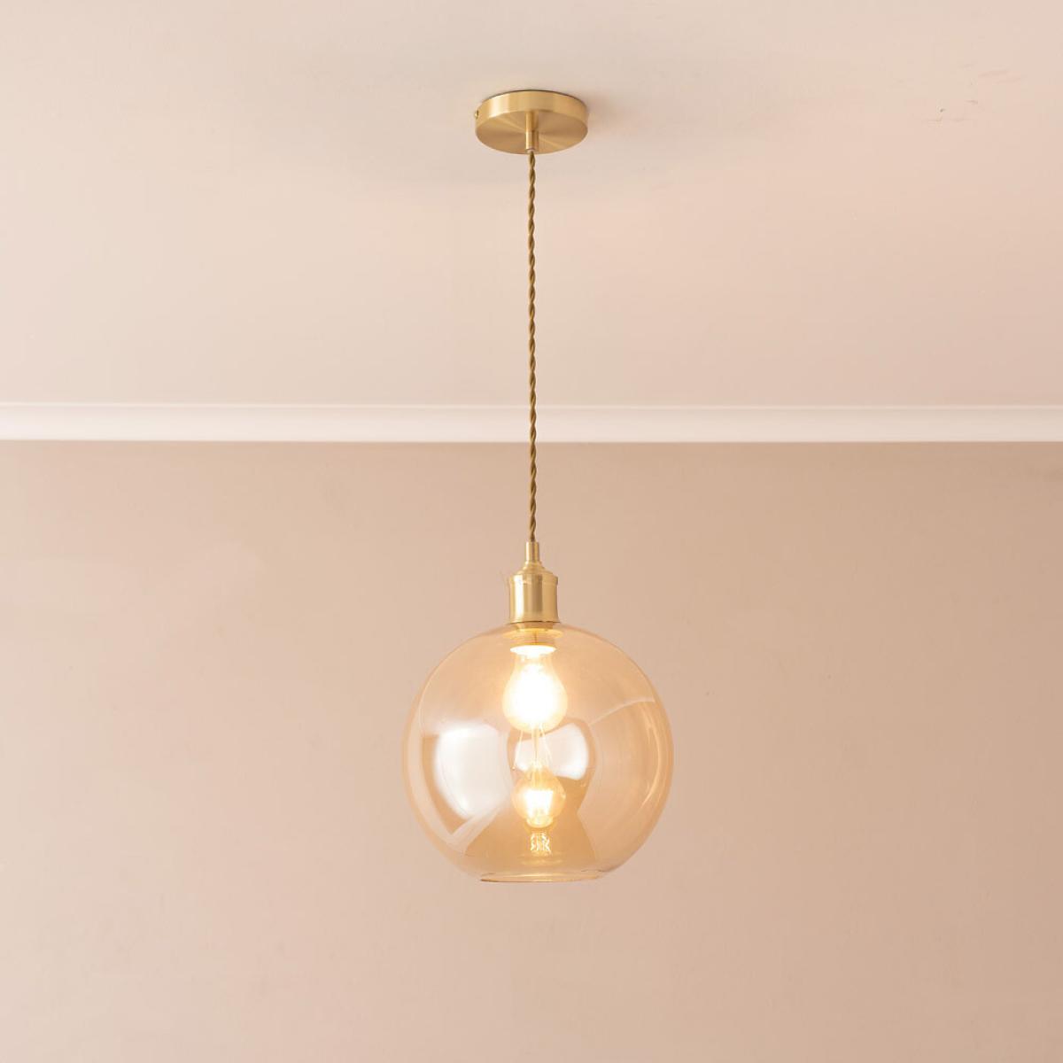 Amber Glass Globe Single Ceiling Pendant Light – image 2