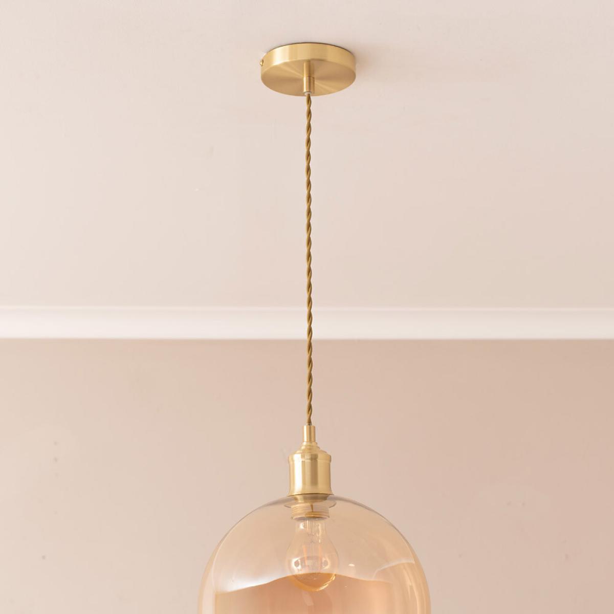 Amber Glass Globe Single Ceiling Pendant Light – image 3