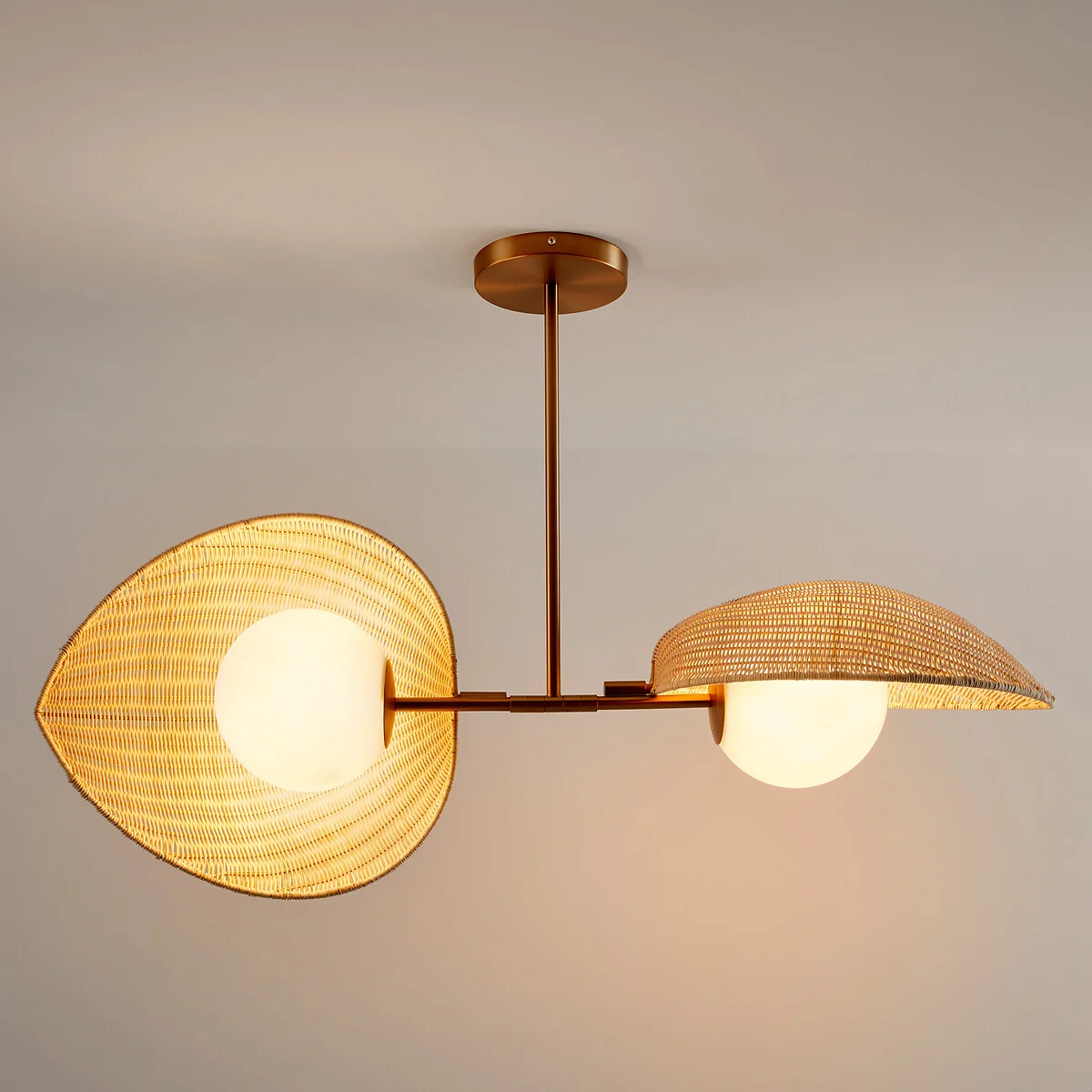 Javana Double Opaline Ceiling Light in Rattan/brass – image 3