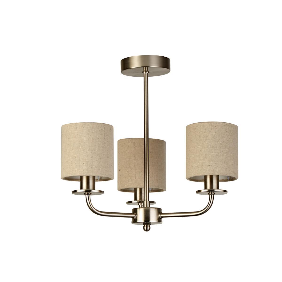 Satin Silver 3 Arm Mini Chandelier with Linen Shades – image 2