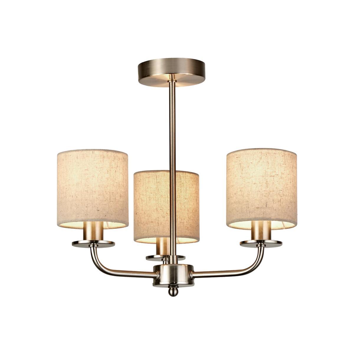 Satin Silver 3 Arm Mini Chandelier with Linen Shades – image 1