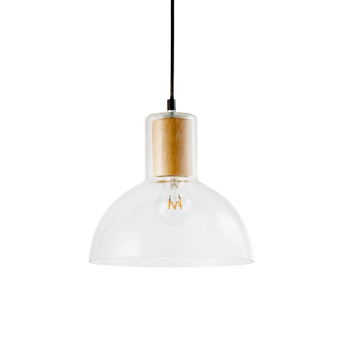 Lizia Industrial Style Pendant Light in Glass & Wood – image 2