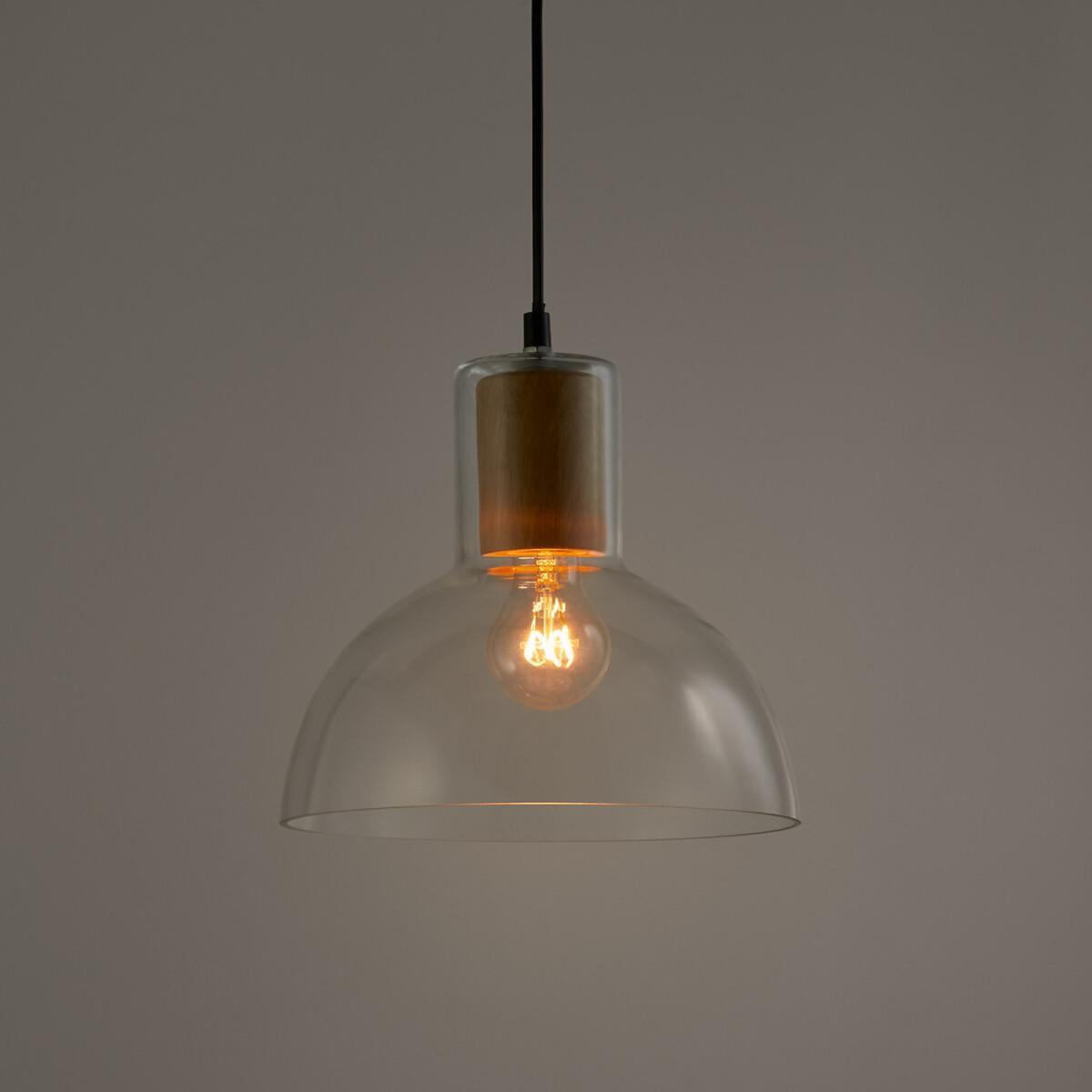 Lizia Industrial Style Pendant Light in Glass & Wood – image 3