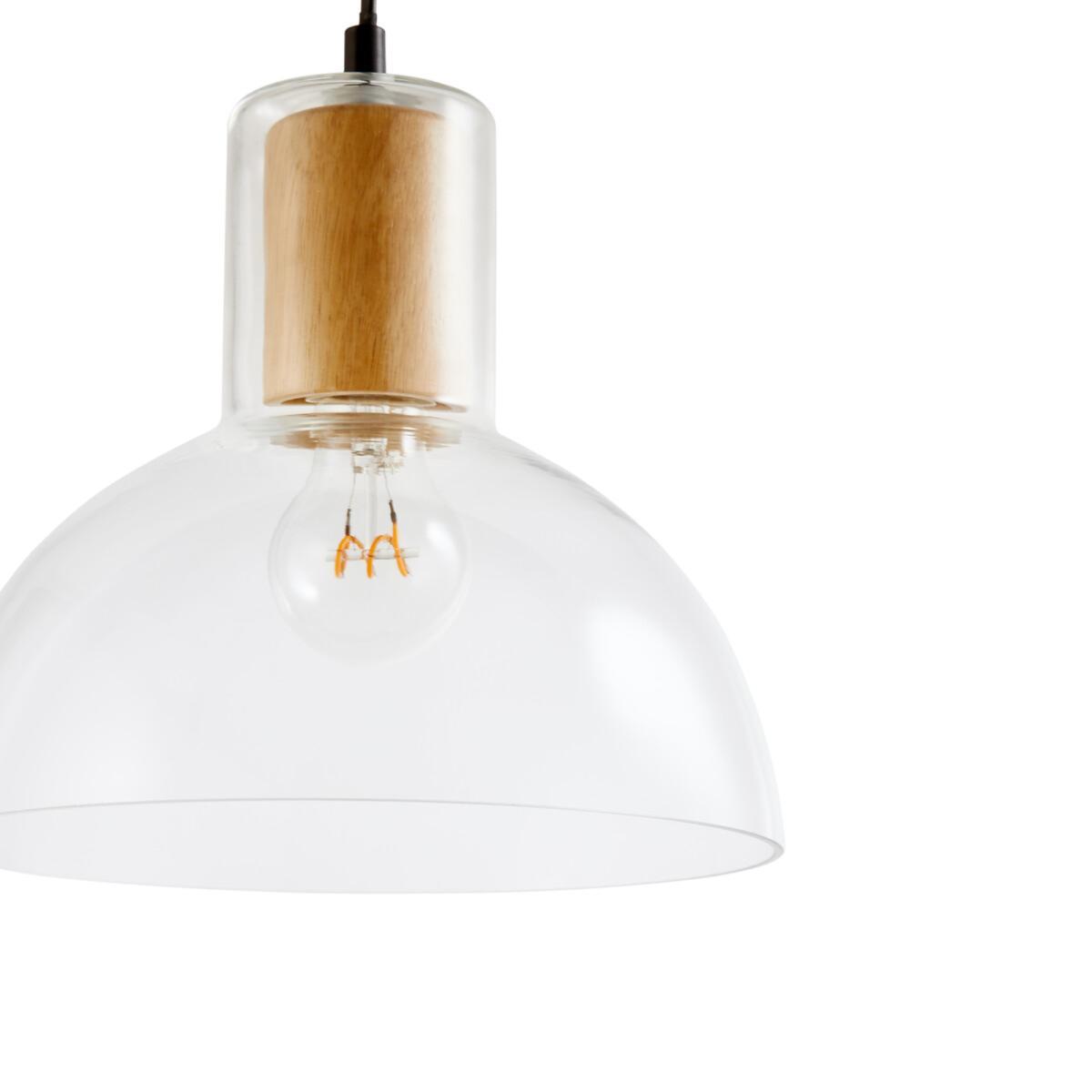Lizia Industrial Style Pendant Light in Glass & Wood – image 4