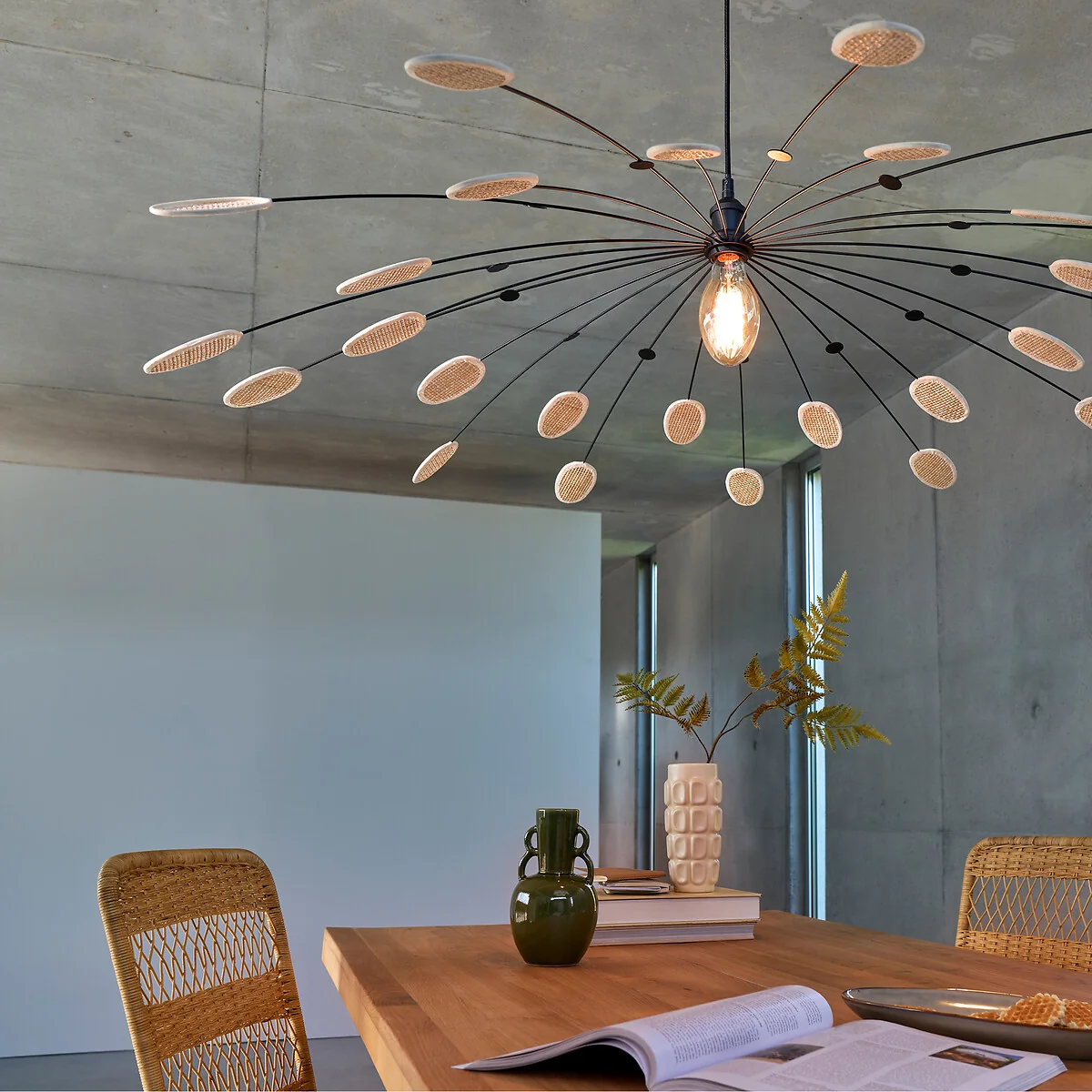 Léonie 138cm Diameter Metal & Cane Pendant Light – image 2