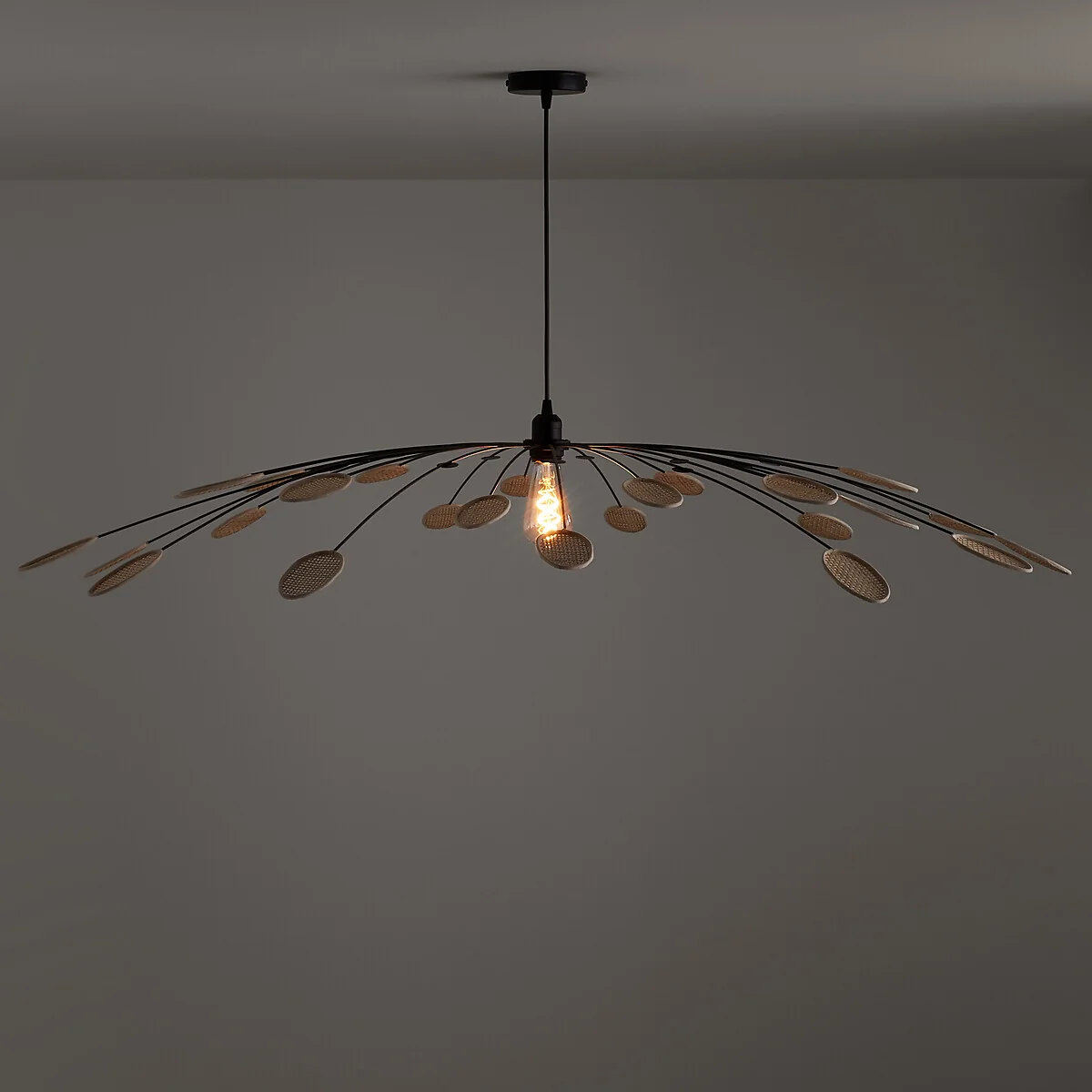 Léonie 138cm Diameter Metal & Cane Pendant Light – image 3
