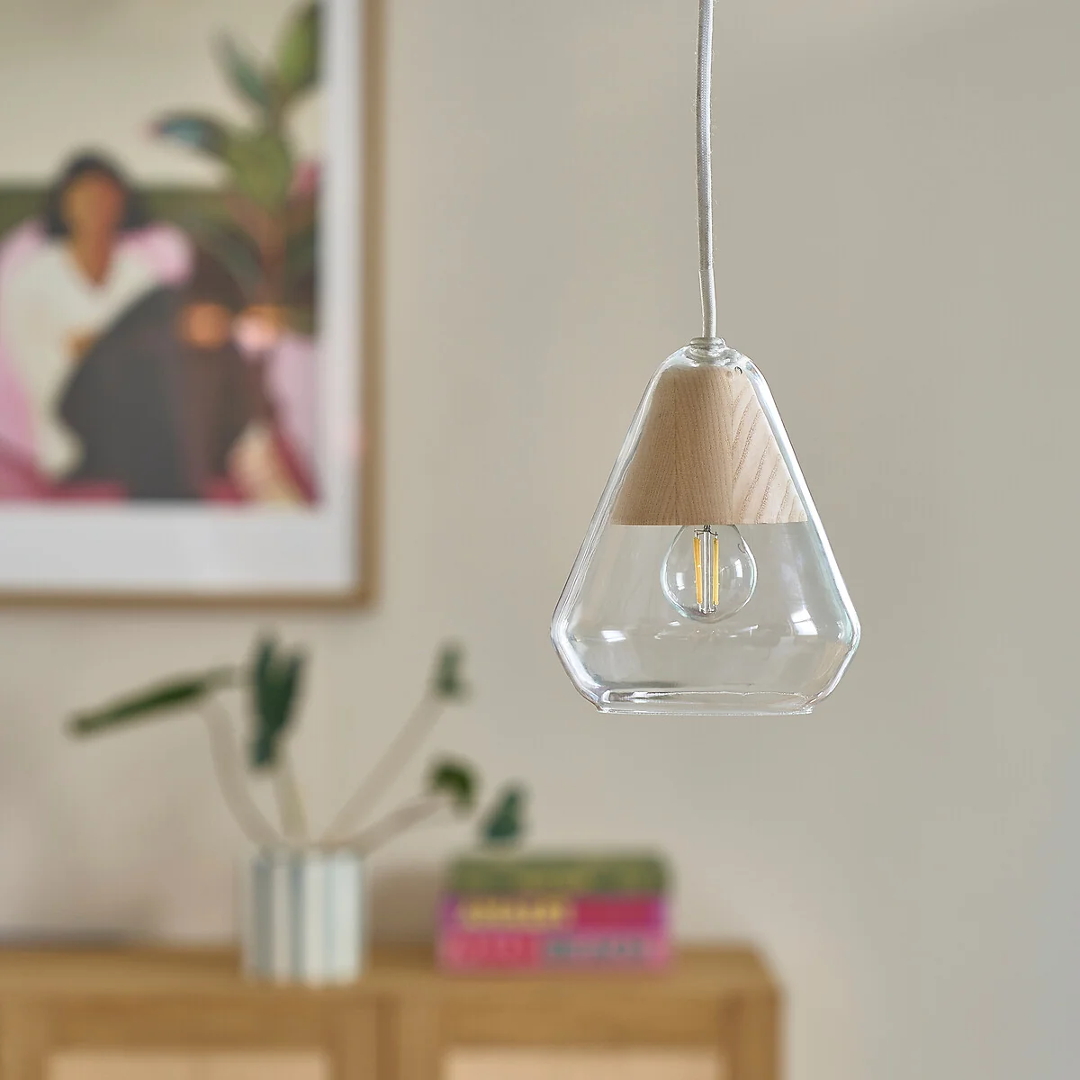 Nasoa 14cm Diameter Glass & Wood Ceiling Light – image 2