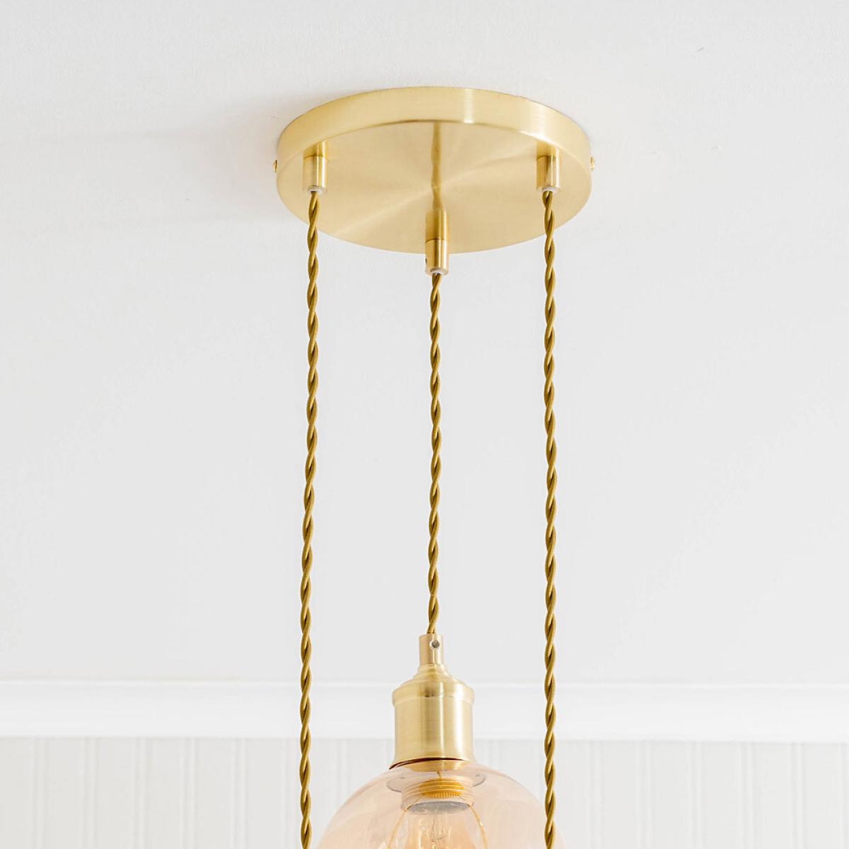 Amber Glass Globe 3-Drop Cluster Ceiling Pendant Light – image 4