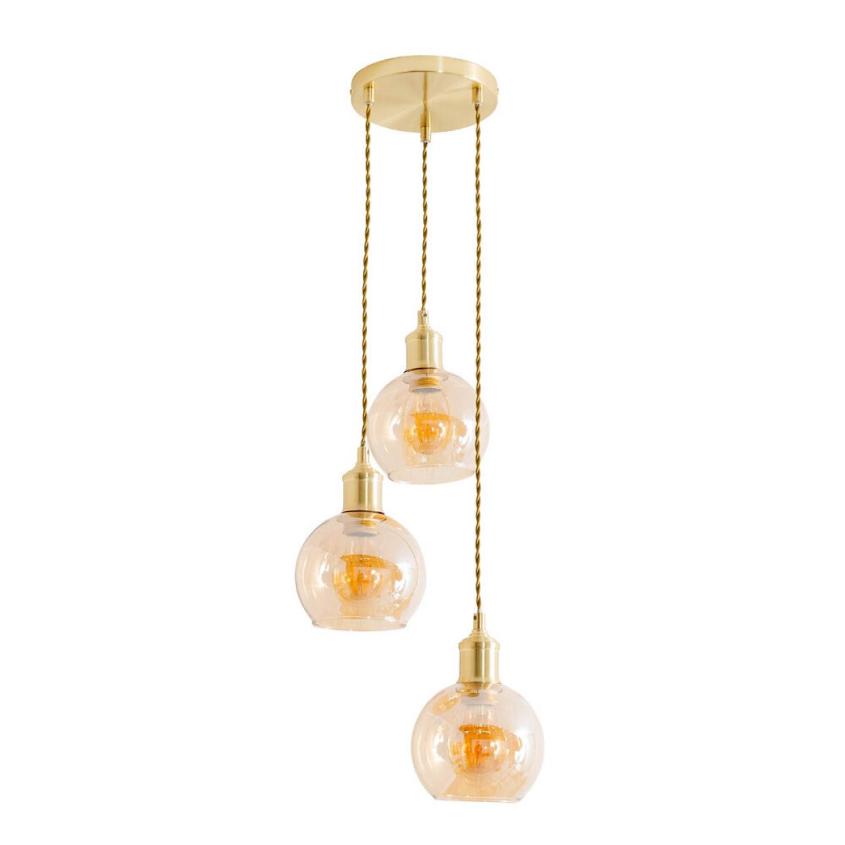 Amber Glass Globe 3-Drop Cluster Ceiling Pendant Light – image 5