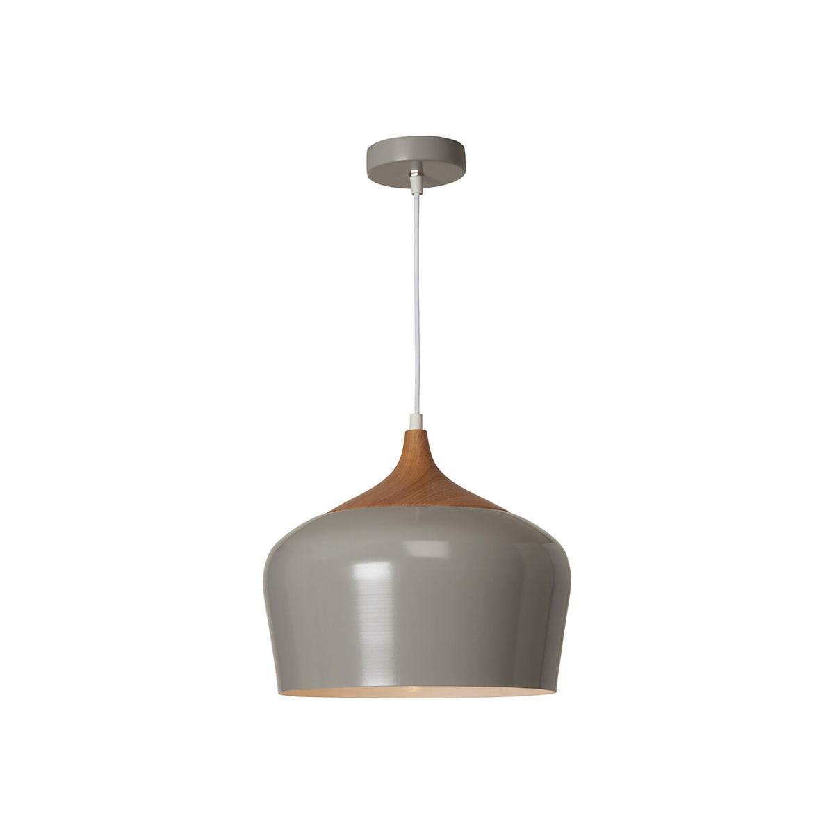 Grey Domed Metal Sahde with Wood Effect Ceiling Light