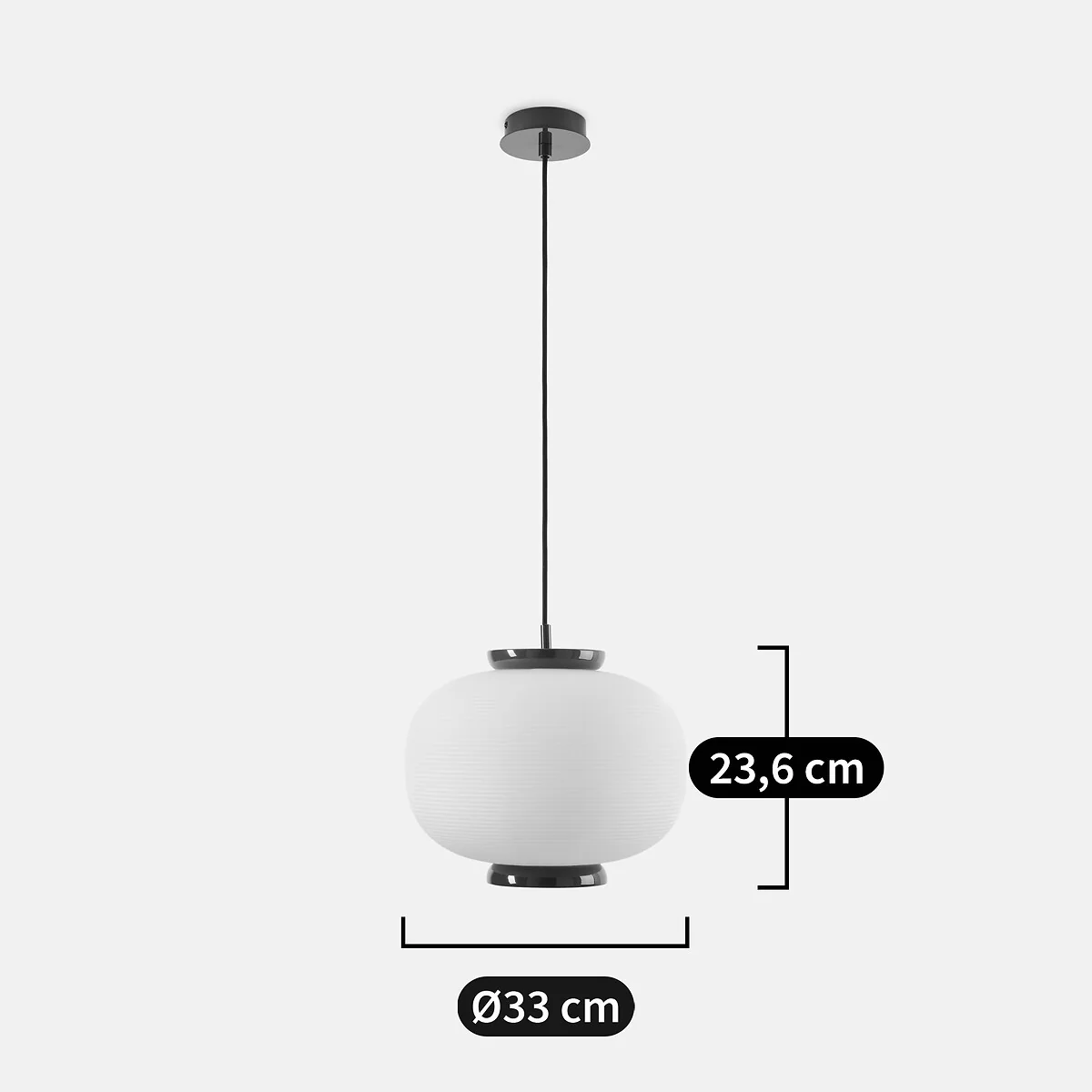 Tilan Ceiling Light in Grooved Opaline Glass and Iron with Diameter 33cm – image 7