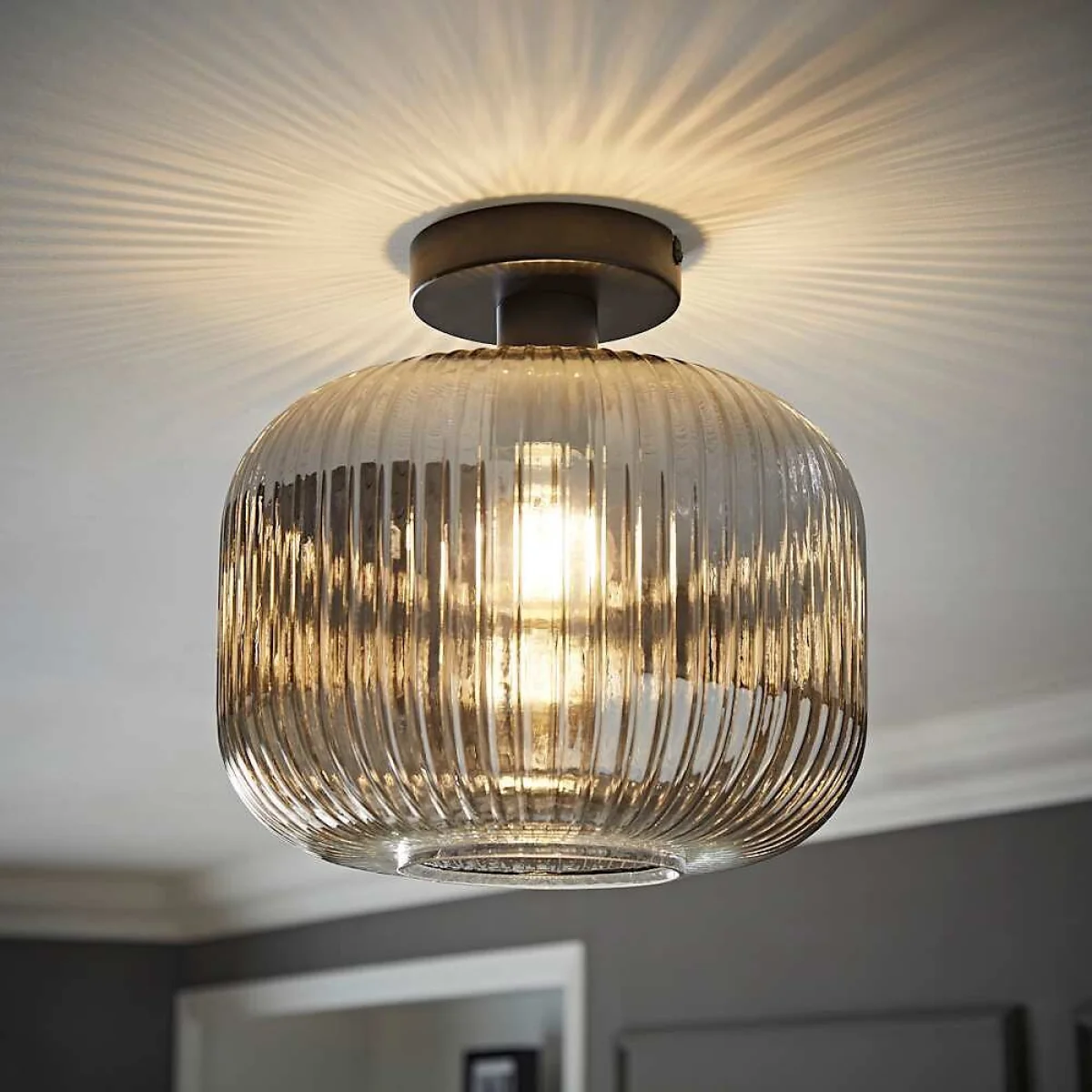 Conrad Ribbed Glass Flush Ceiling Light – image 2