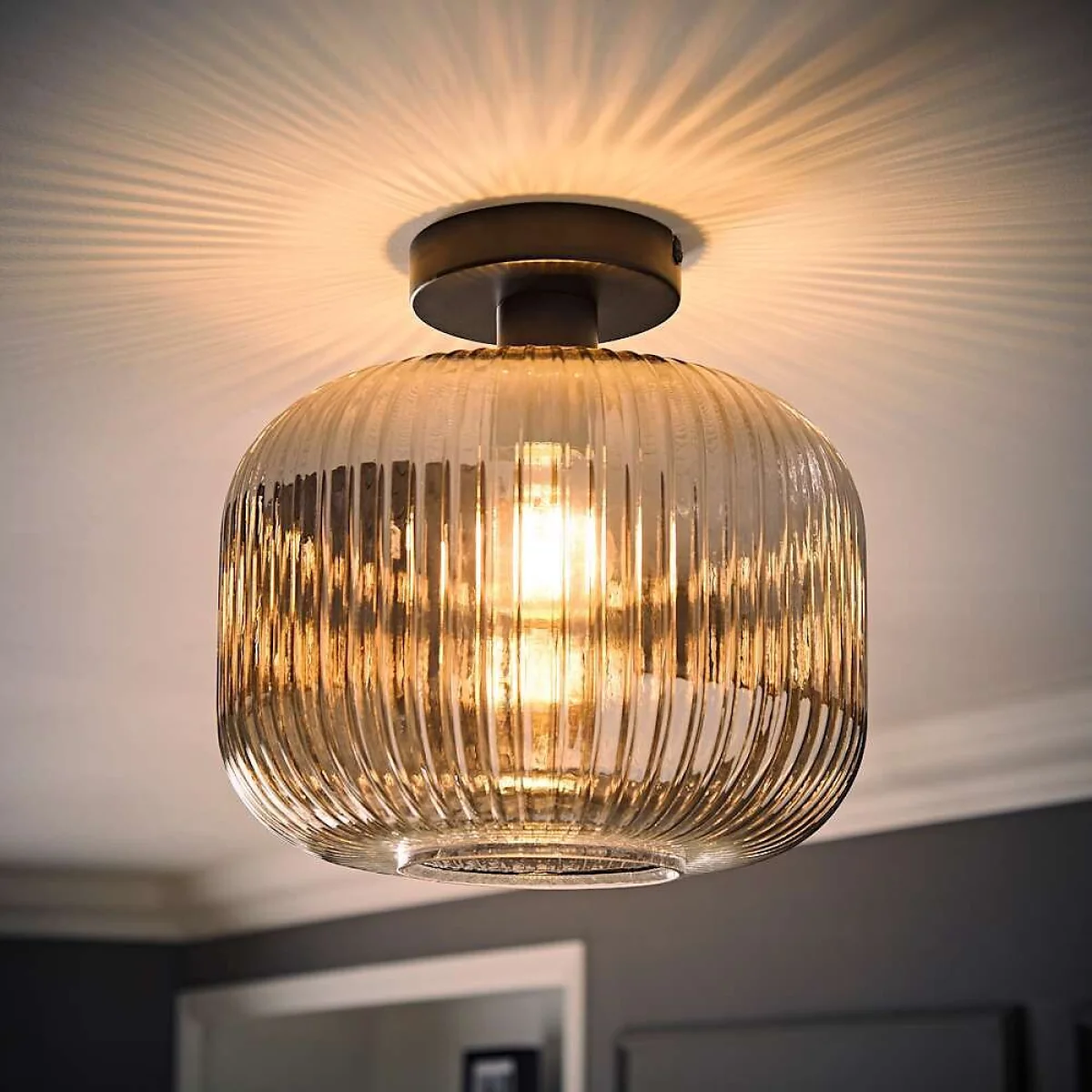 Conrad Ribbed Glass Flush Ceiling Light – image 1