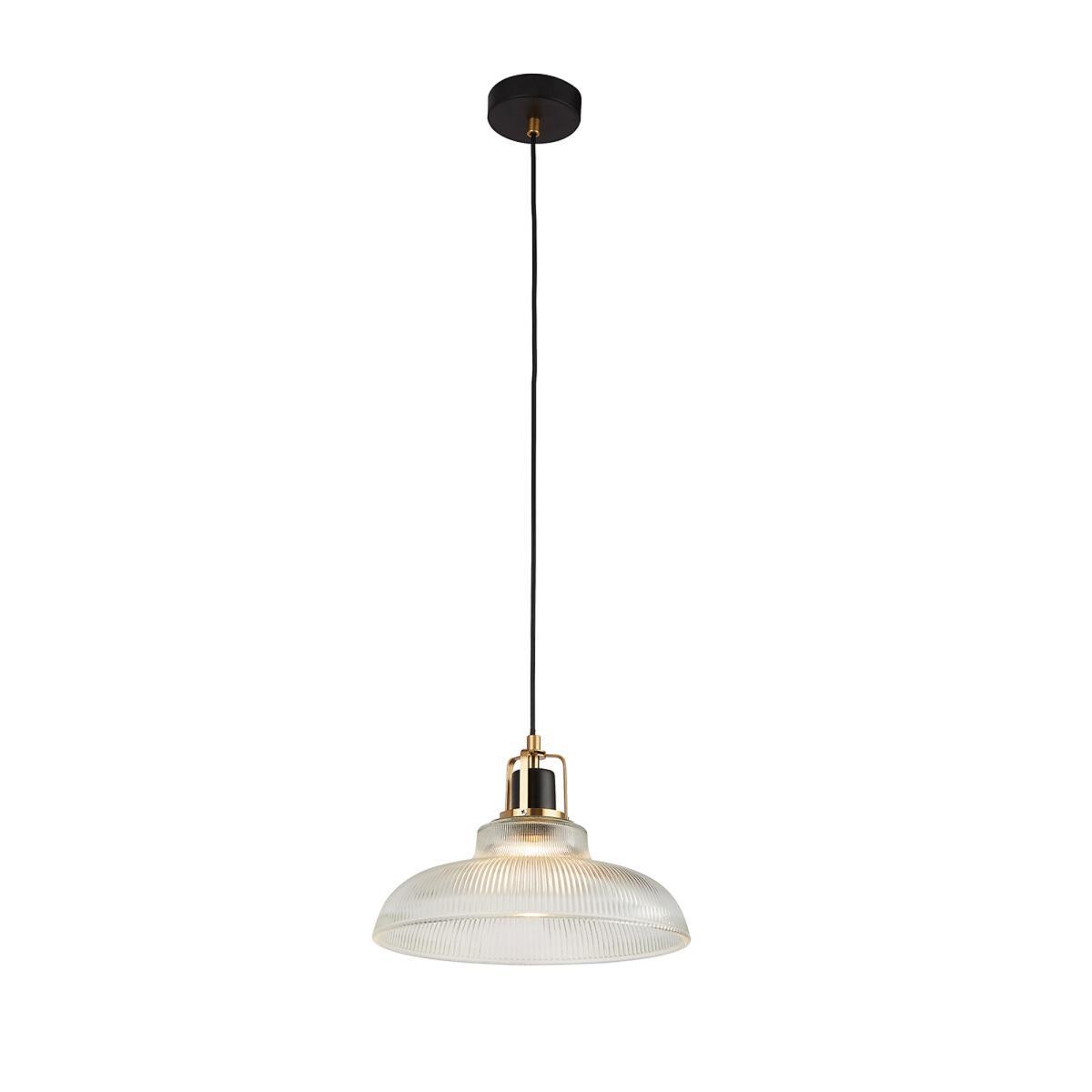 31cm Ribbed Glass with Black and Brass Pendant Ceiling Light – image 2