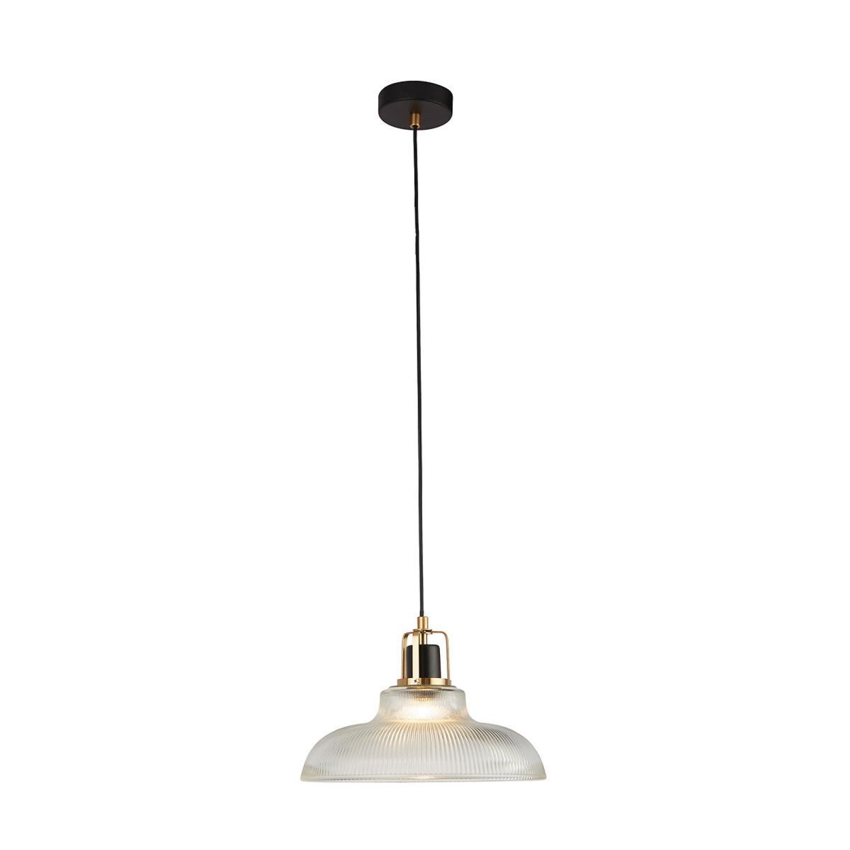 31cm Ribbed Glass with Black and Brass Pendant Ceiling Light – image 3